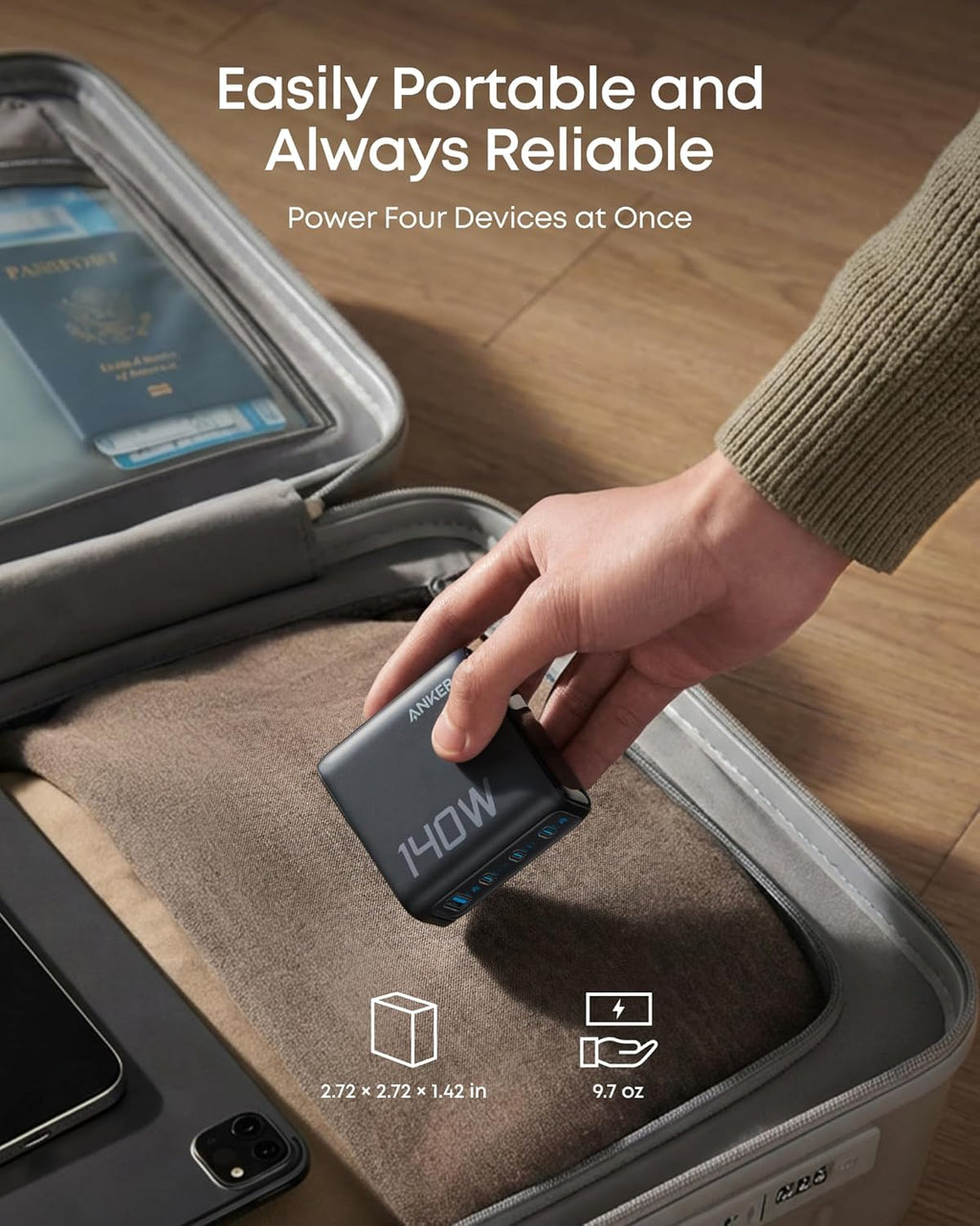Anker Charger (140W, 4-Port, PD 3.1) with USB-C Cable, view 5