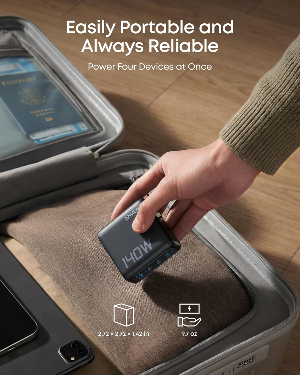 Anker Charger (140W, 4-Port, PD 3.1) with USB-C Cable, view 5