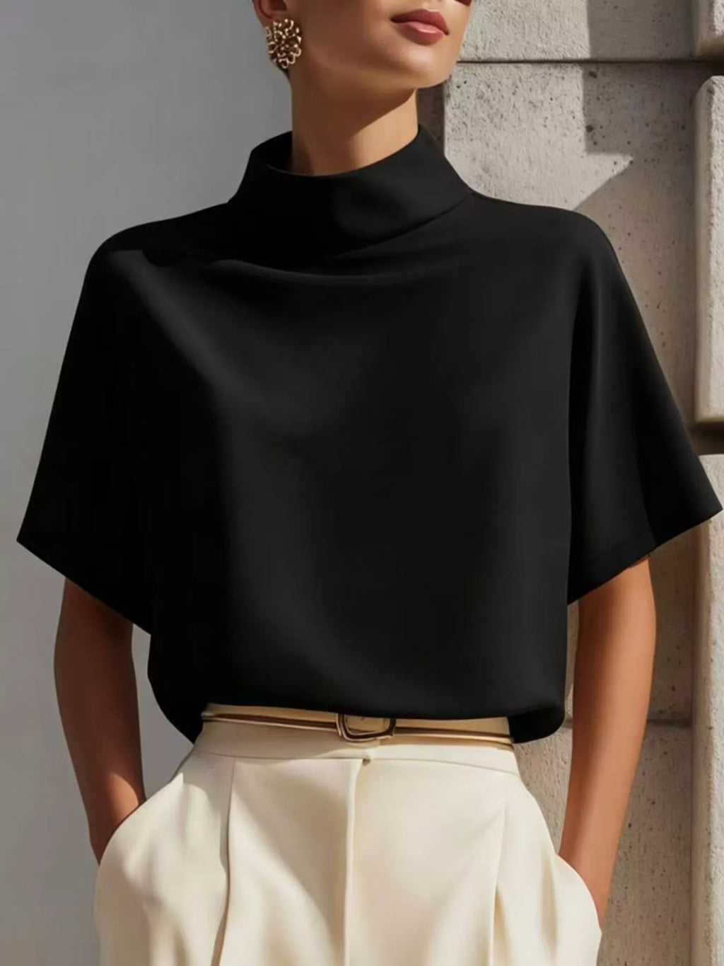 Mock Neck Short Sleeve T-Shirt