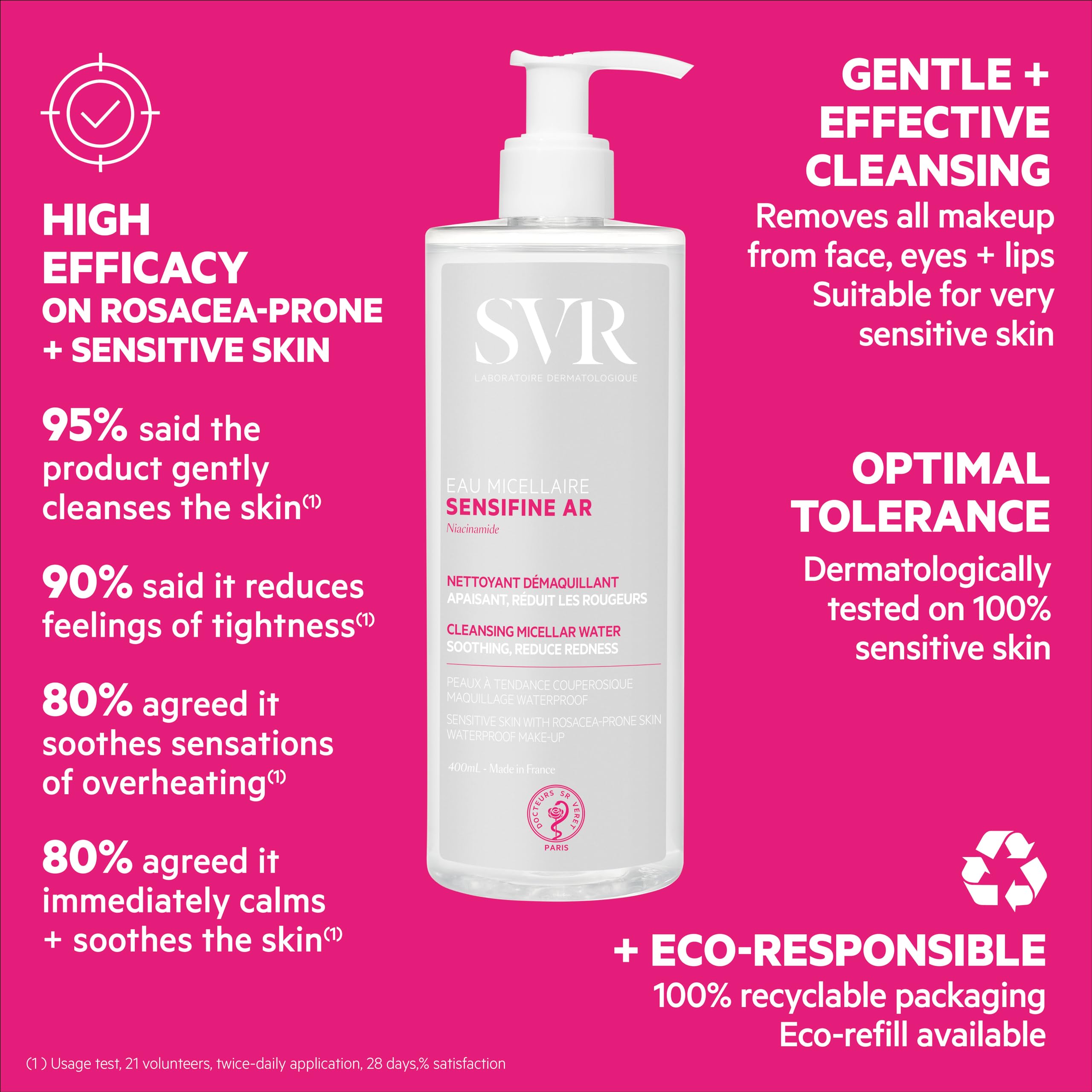 SVR Physiopure Cleansing Micellar Water - Gentle Makeup Remover for Sensitive Skin, Paraben-Free, 6.76 fl oz