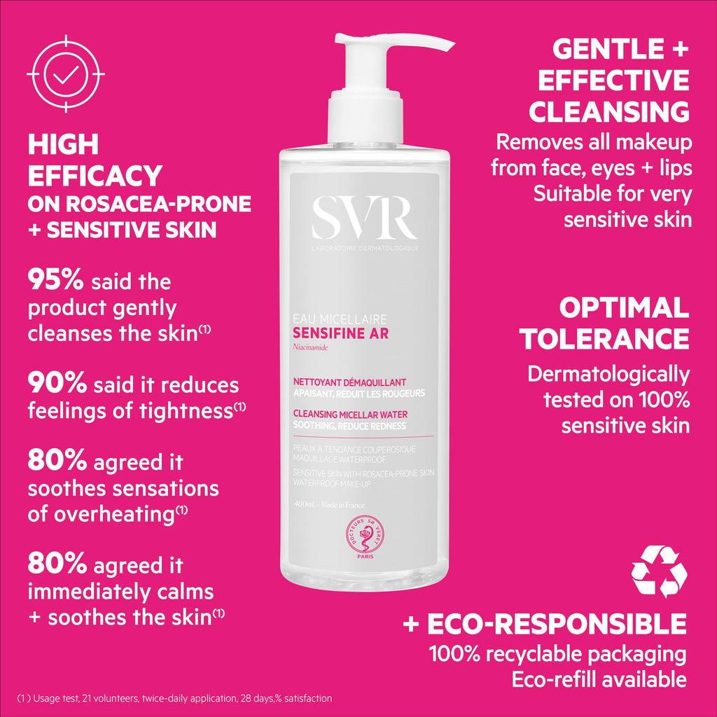 SVR Physiopure Cleansing Micellar Water - Gentle Makeup Remover for Sensitive Skin, 13.53 fl oz
