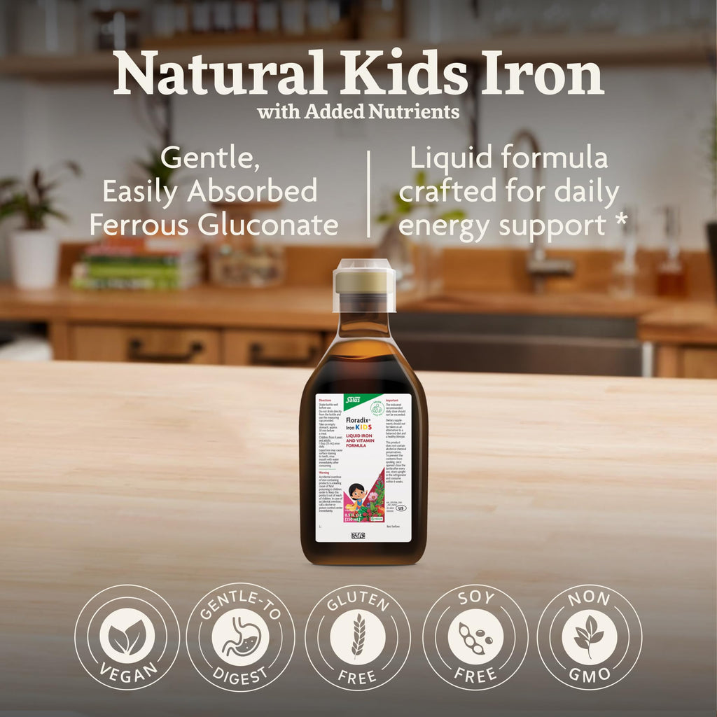 Floradix Liquid Dietary Supplement - Natural Iron & Vitamin Supplement for Adults & Children, Gluten-Free, 8.45 fl oz