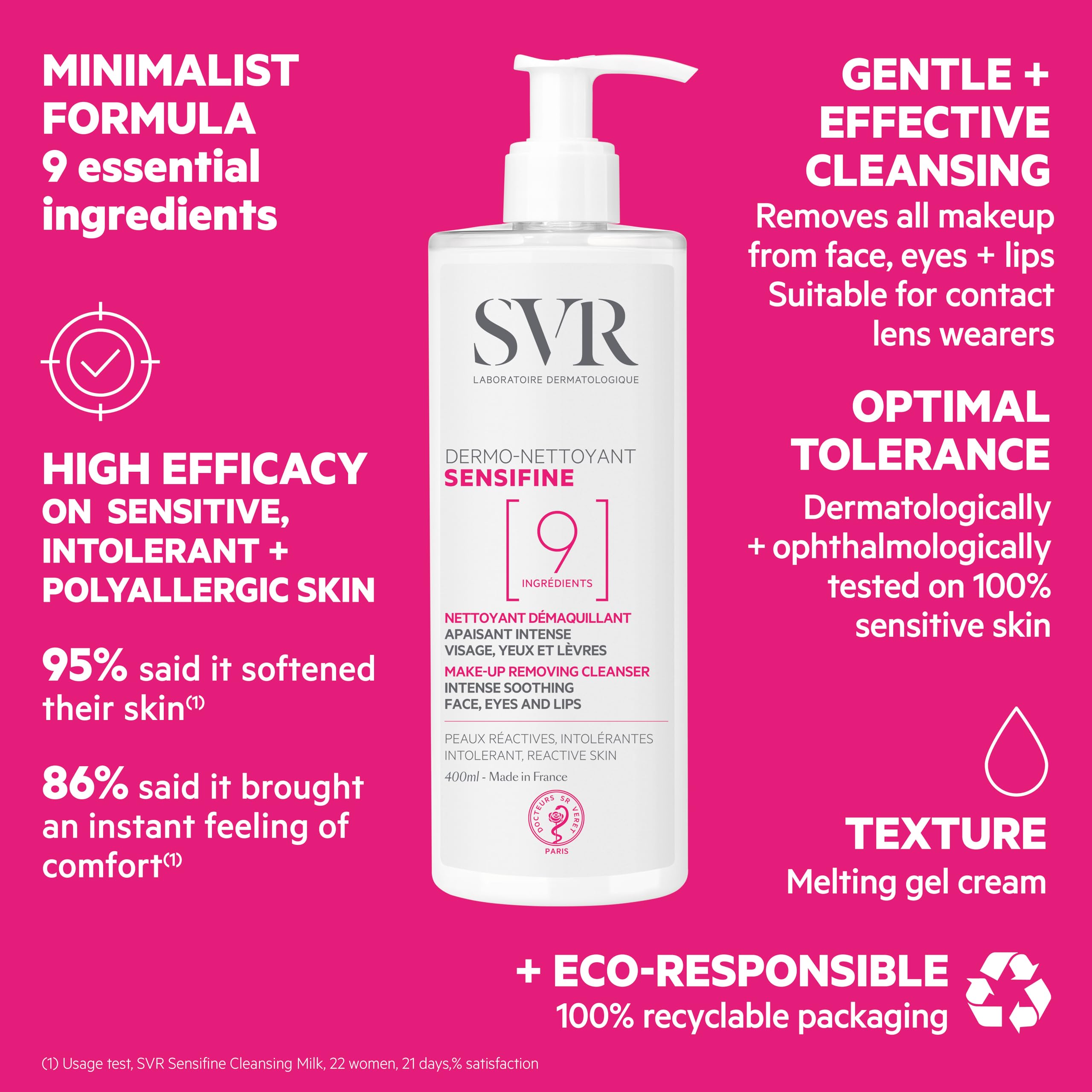 SVR Sensifine Dermo Nettoyant Facial Cleanser & Makeup Remover - Gentle, Dermatologically Tested, 400ml