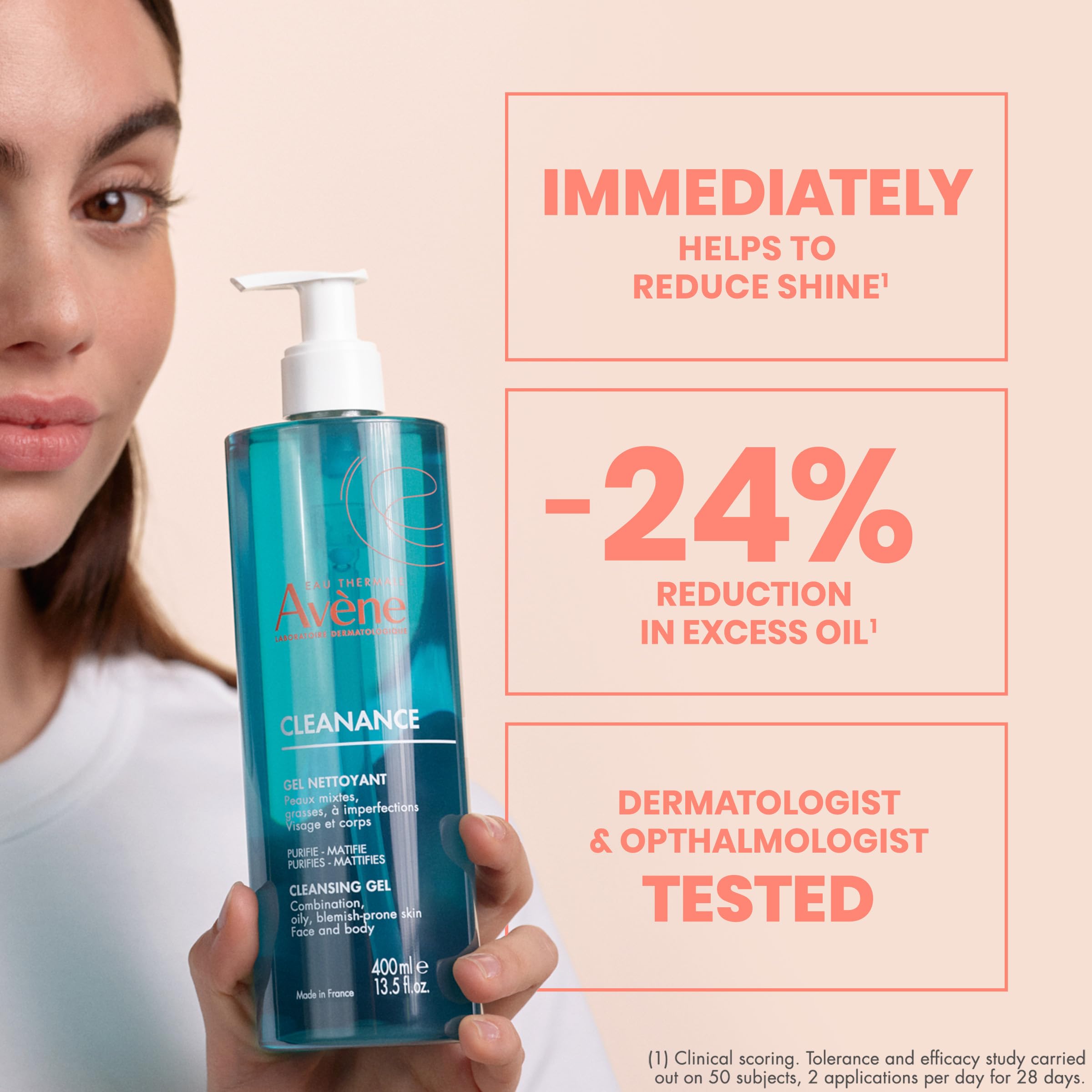 Avene Cleanance Cleansing Gel for Combination/Oily Skin - Gentle, Non-comedogenic, 13.53 fl oz