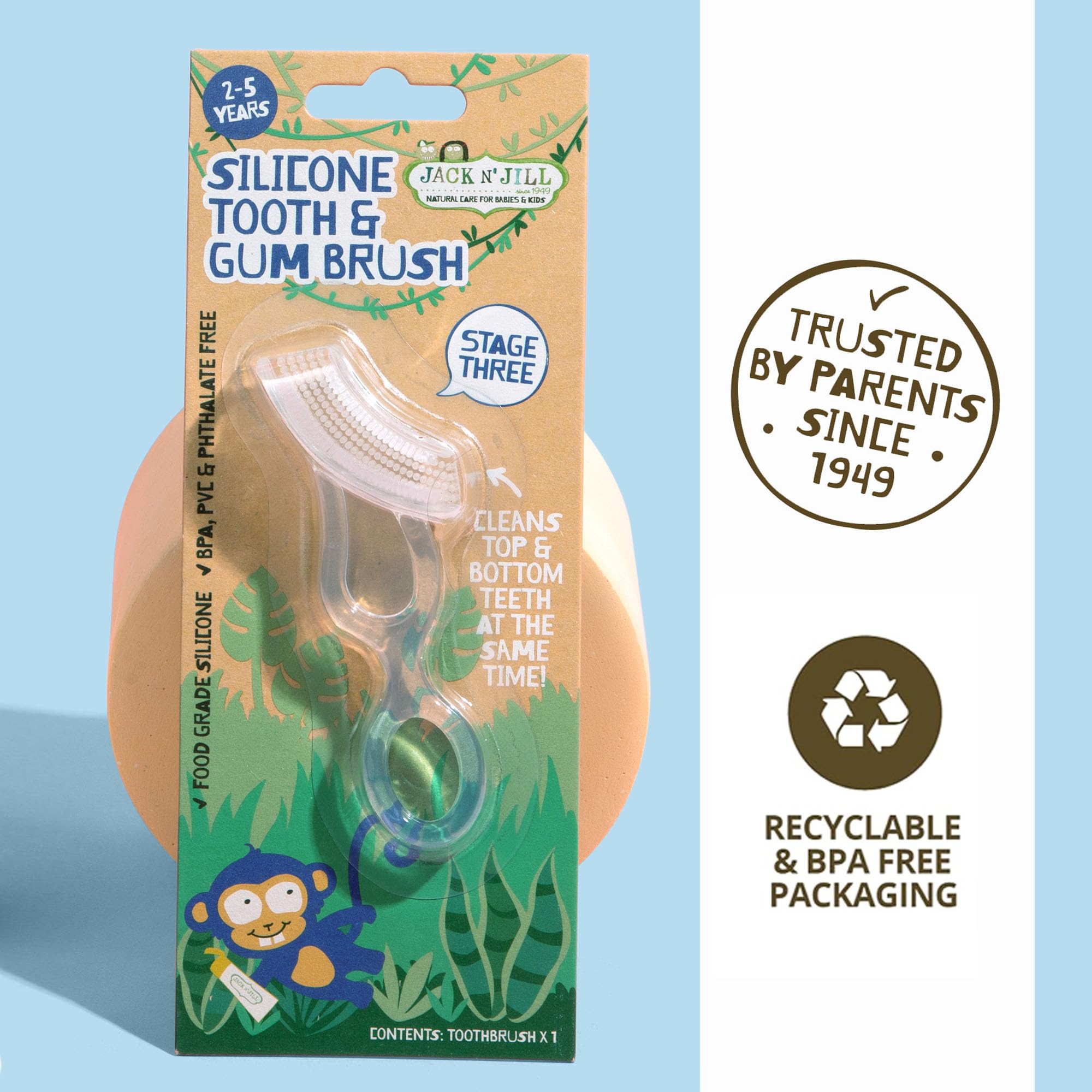 Jack and Jill Silicone Tooth and Gum Brush - Dual-Sided Brush for Infant Oral Care