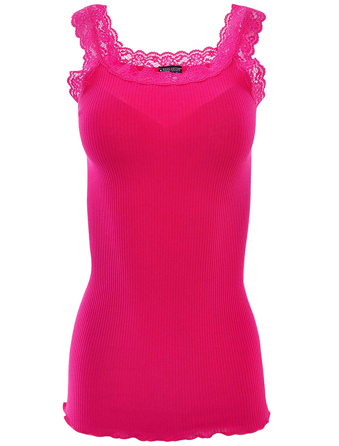 tittimitti BASIC COTTON Free Spirit Premium Quality 100% Cotton Women's Lace Trim Tank Top Made in Italy — flat-lay compositi