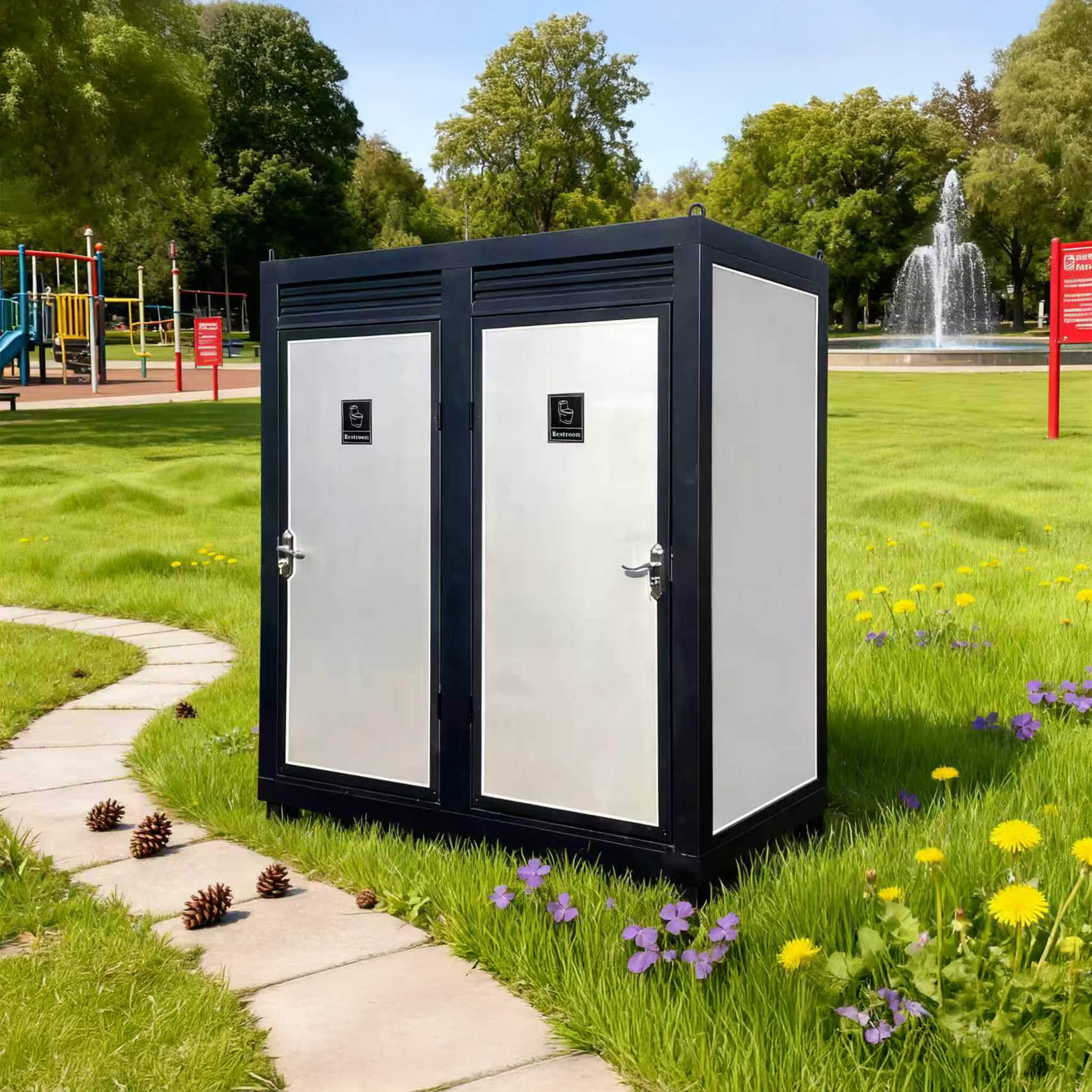 82-Inch Two-Person Portable Outdoor Toilet Cabin With Light, Sink And Fan (SAK50123) – SAKSBY WHOLESALE, view 3
