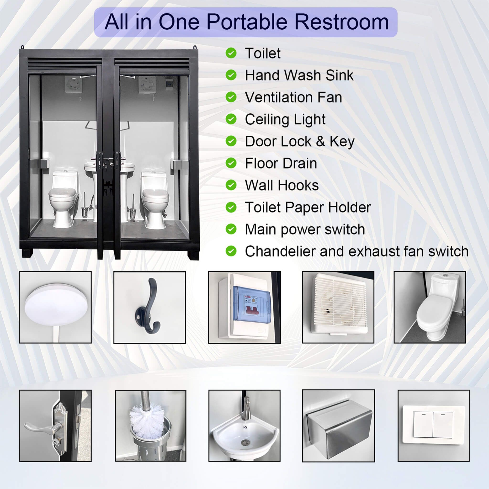 82-Inch Two-Person Portable Outdoor Toilet Cabin With Light, Sink And Fan (SAK50123) – SAKSBY WHOLESALE, view 5