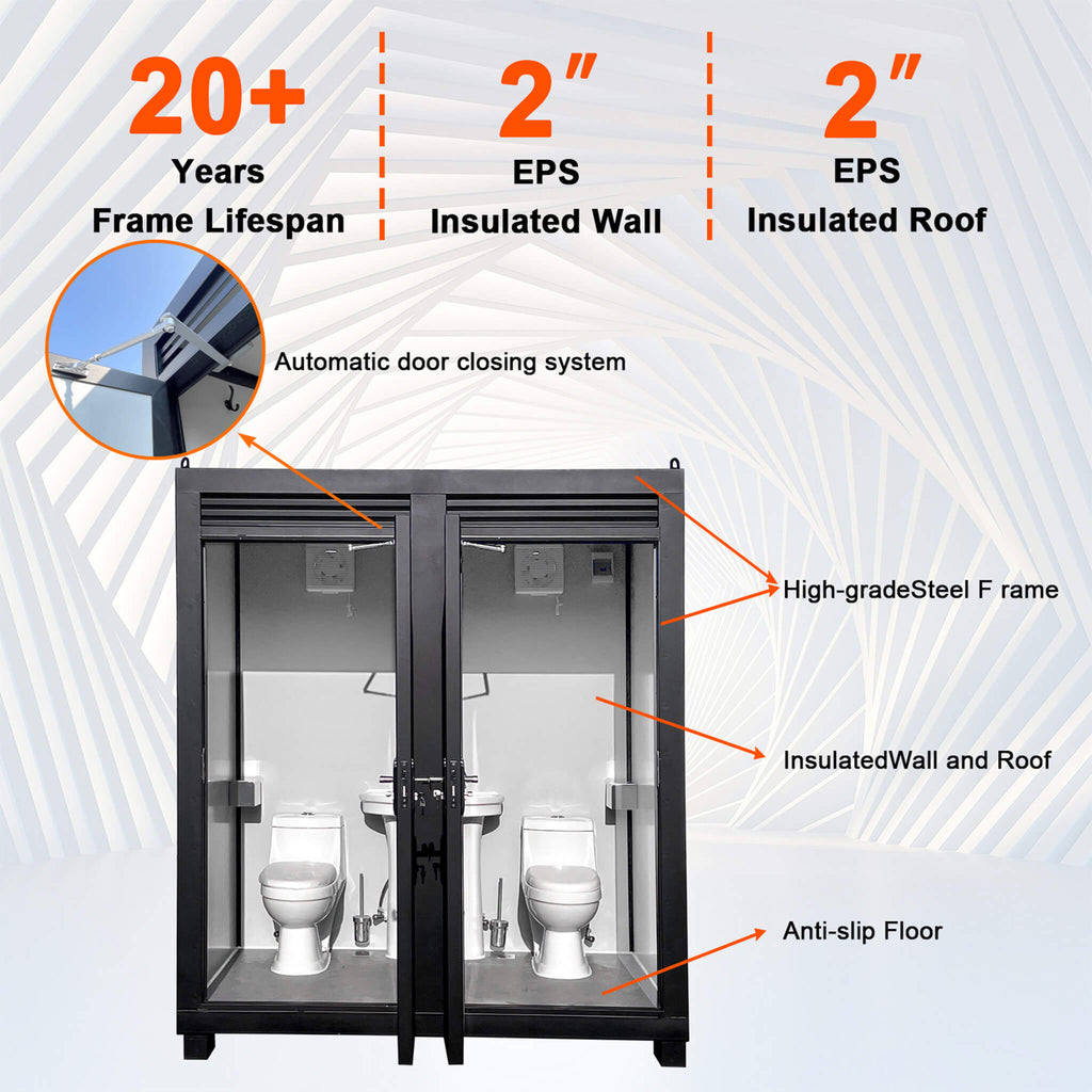 82-Inch Two-Person Portable Outdoor Toilet Cabin With Light, Sink And Fan (SAK50123) – SAKSBY WHOLESALE, view 6