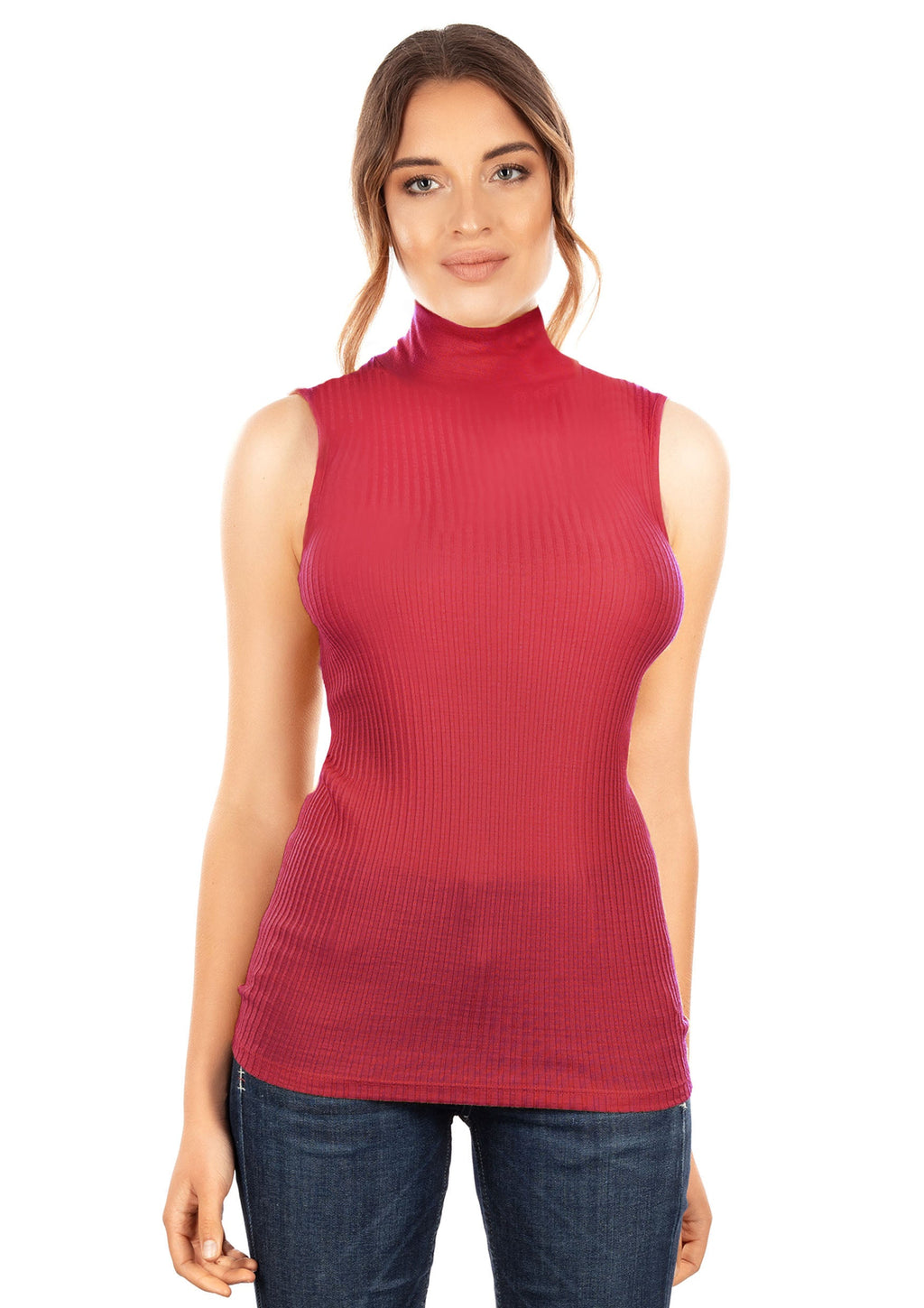 tittimitti EGI Exclusive Collections Merino Wool Blend Mock Neck Sleeveless Top. Proudly Made in Italy (8208) — in-use photo