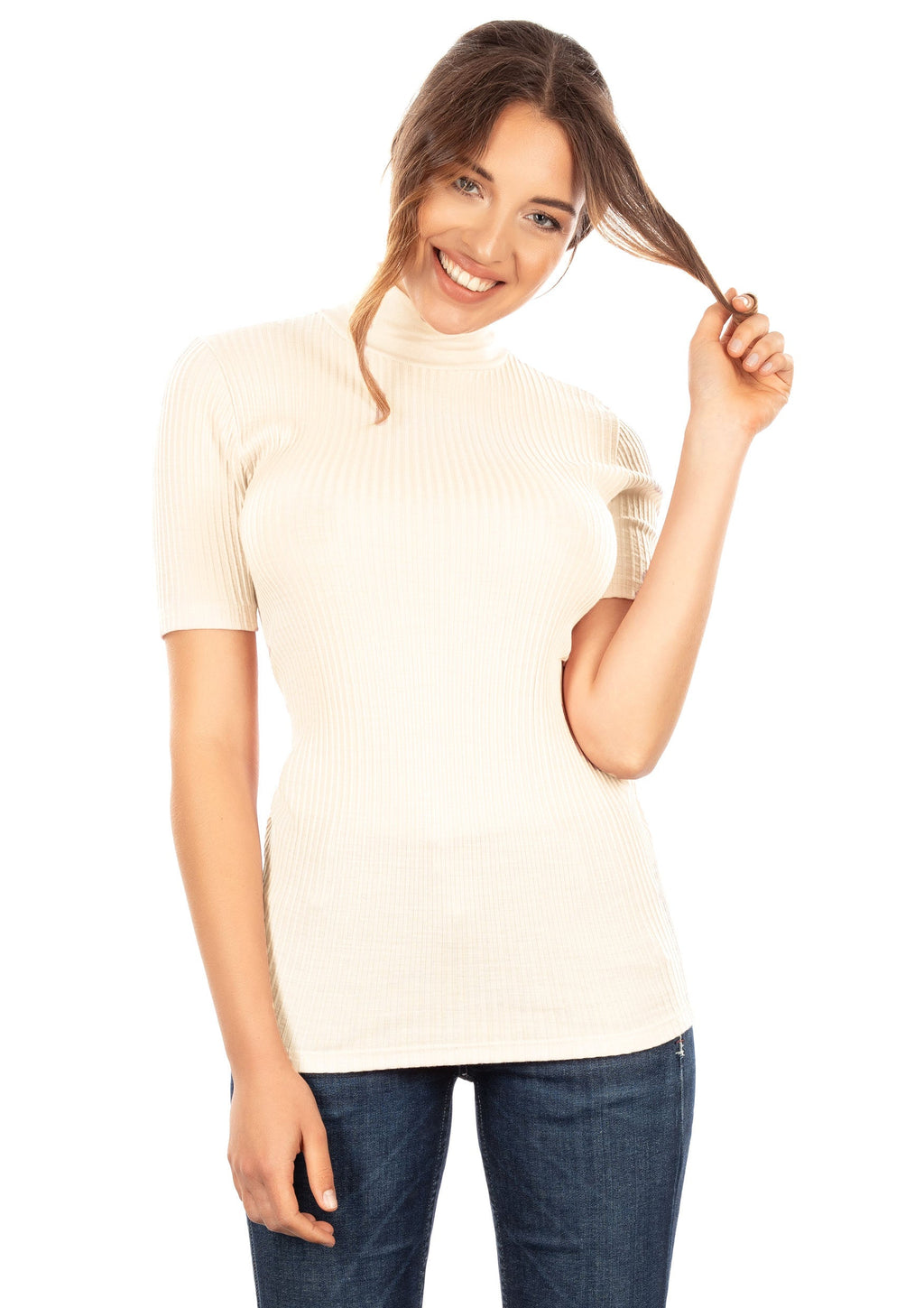 tittimitti EGI Exclusive Merino Wool Blend Top with Short Sleeves. Proudly Made in Italy (8218) — detail close-up