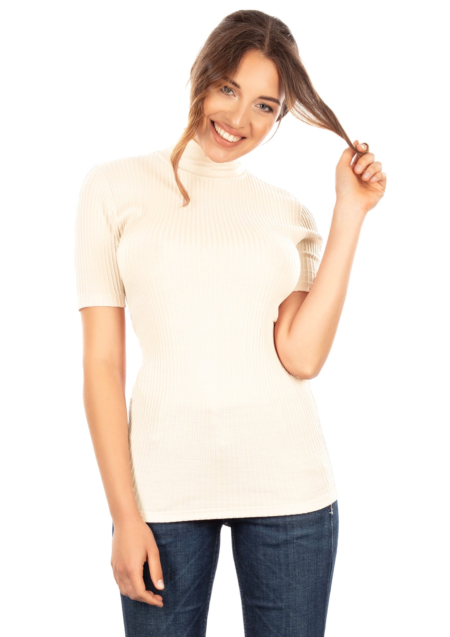 tittimitti EGI Exclusive Merino Wool Blend Top with Short Sleeves. Proudly Made in Italy (8218) — detail close-up