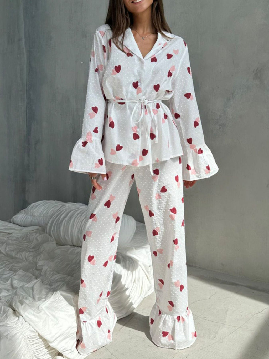 Heart Print Long Sleeve and Pants Lounge Set