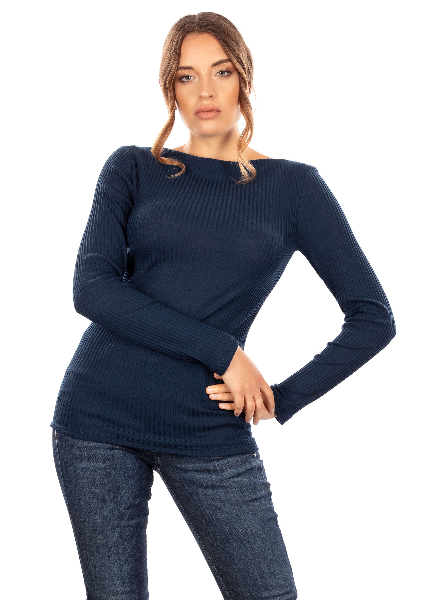 tittimitti EGI Exclusive Collections Merino Wool Blend Boat Neck Top with Long Sleeves. Proudly Made in Italy (8248) — main p