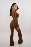 KIMITH BRAND I Am Present Brown Stretch Flare Legging — main product shot