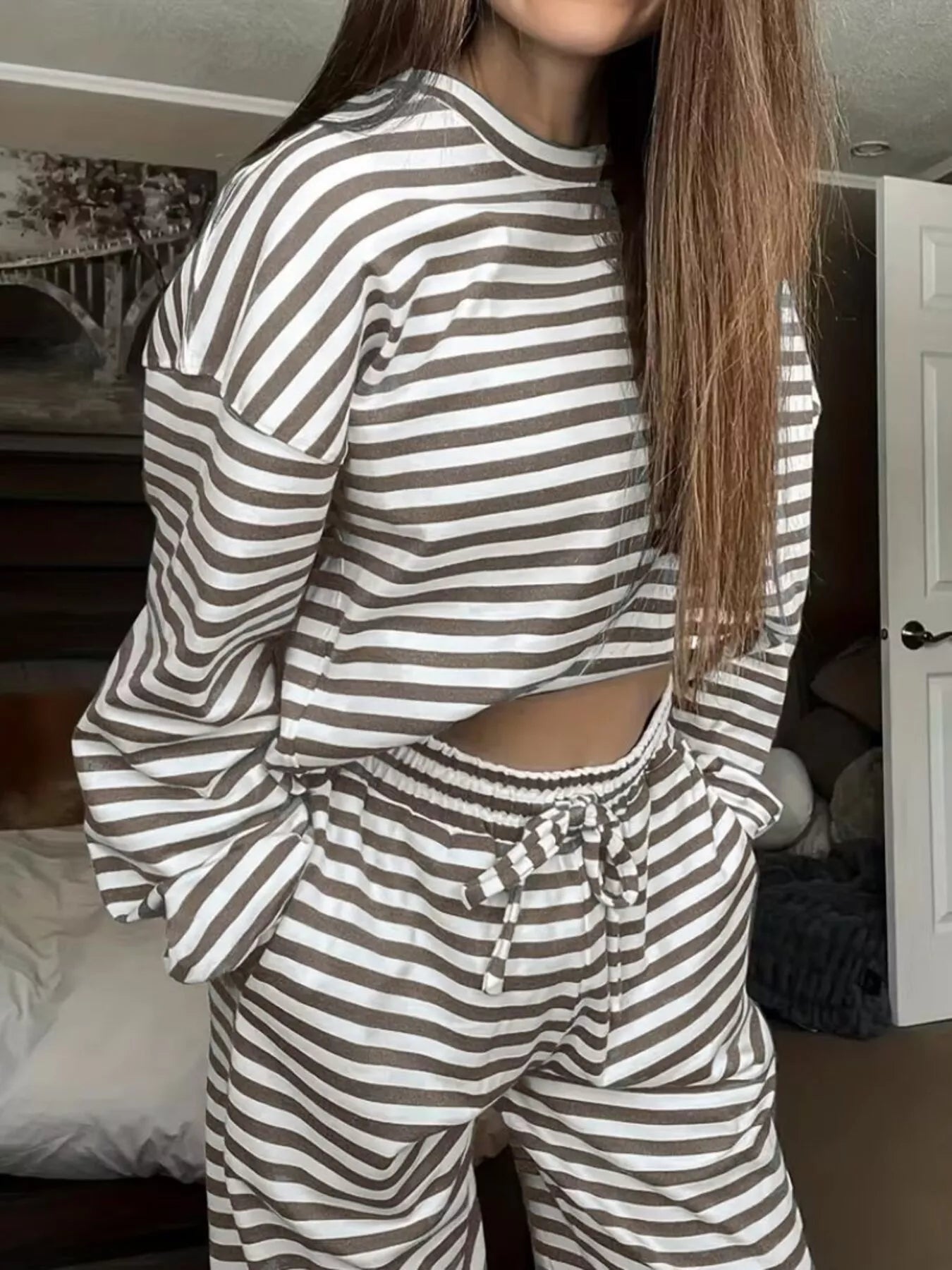 Striped Long Sleeve Top and Pants Set