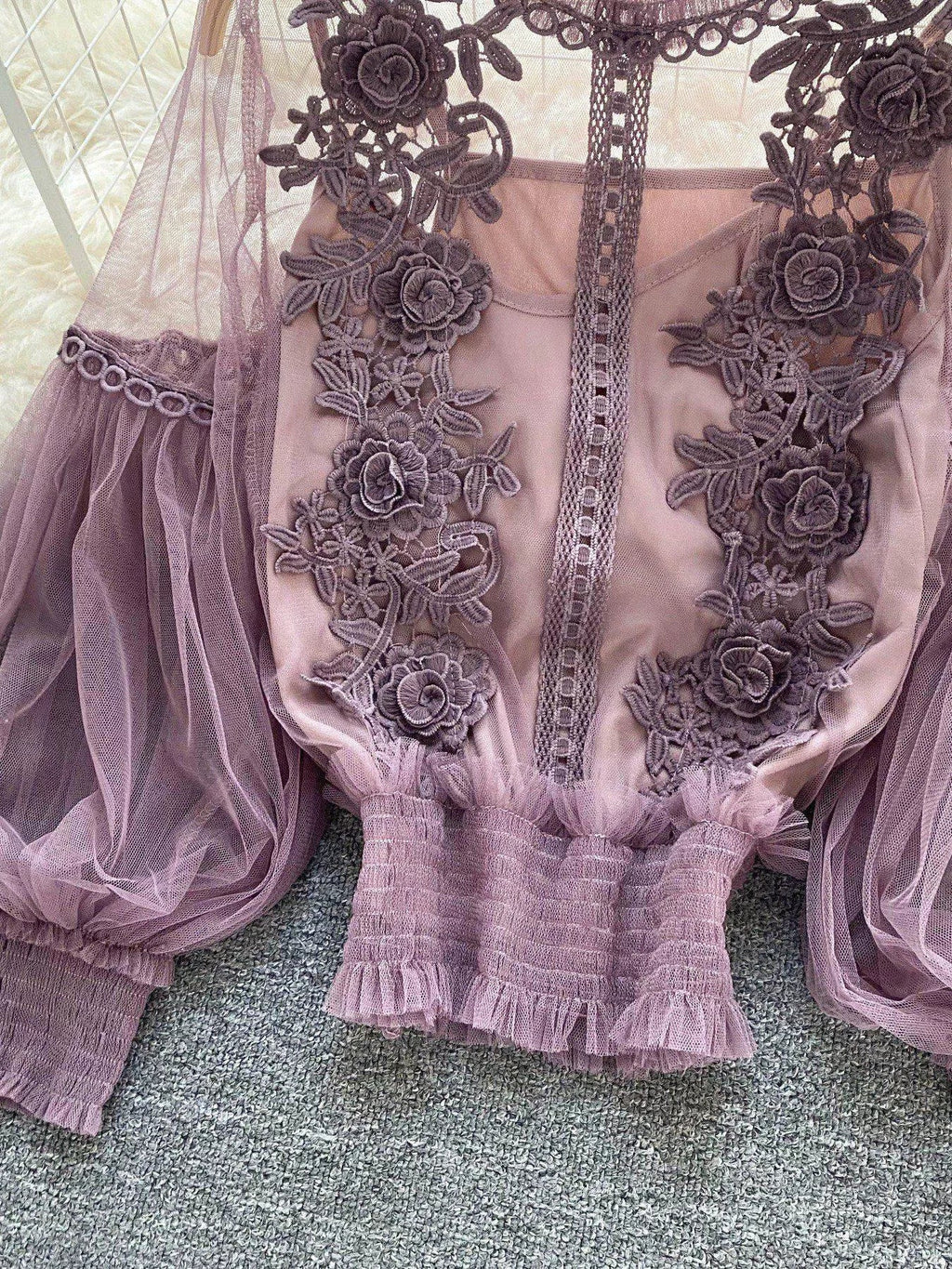 Floral Lace Blouse & Cami Set