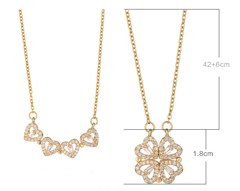 SORI STYLE Four-Leaf Clover Hearts Necklace — back view