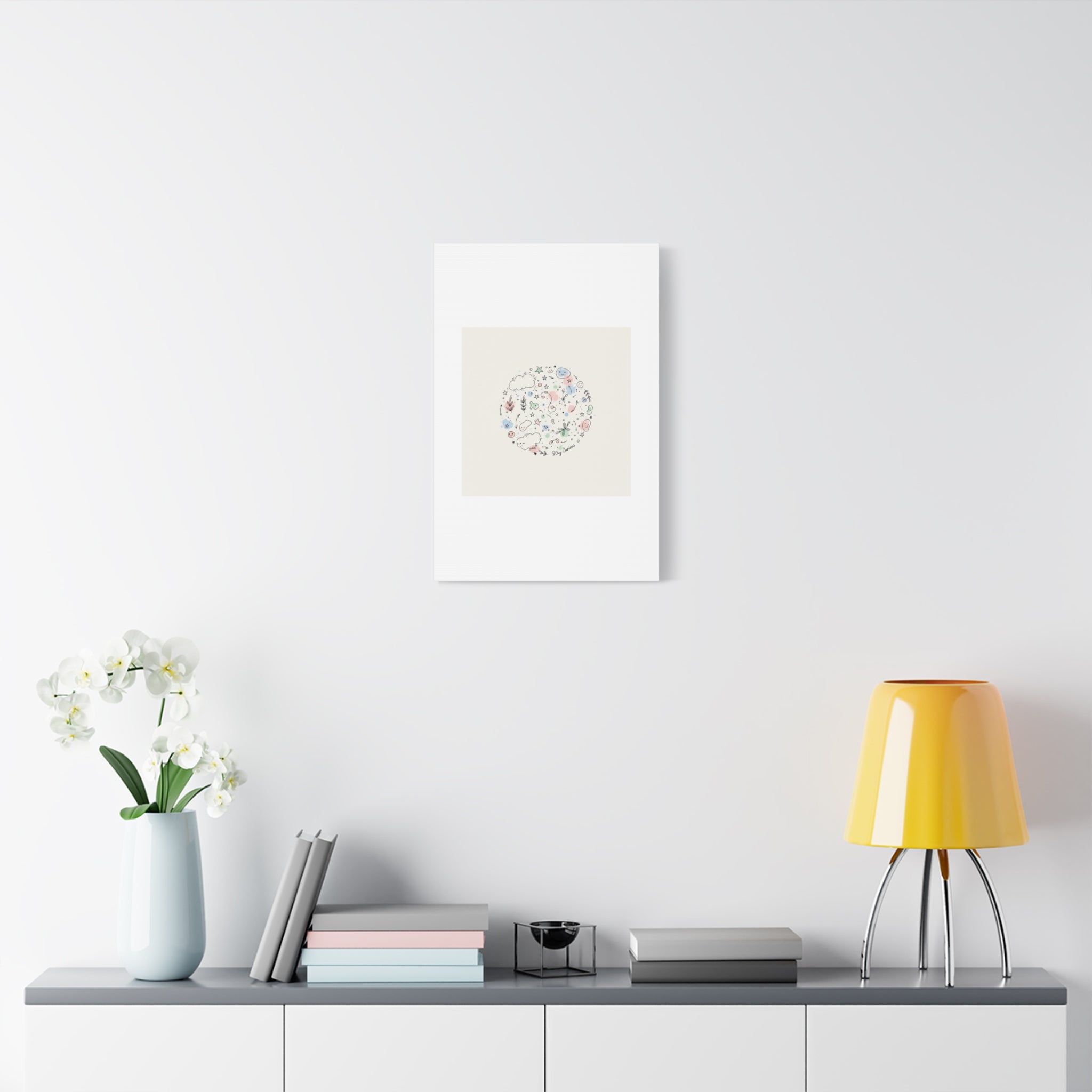 Doodle Circle Line Drawing Matte Canvas, Hand-Drawn Sketch Art