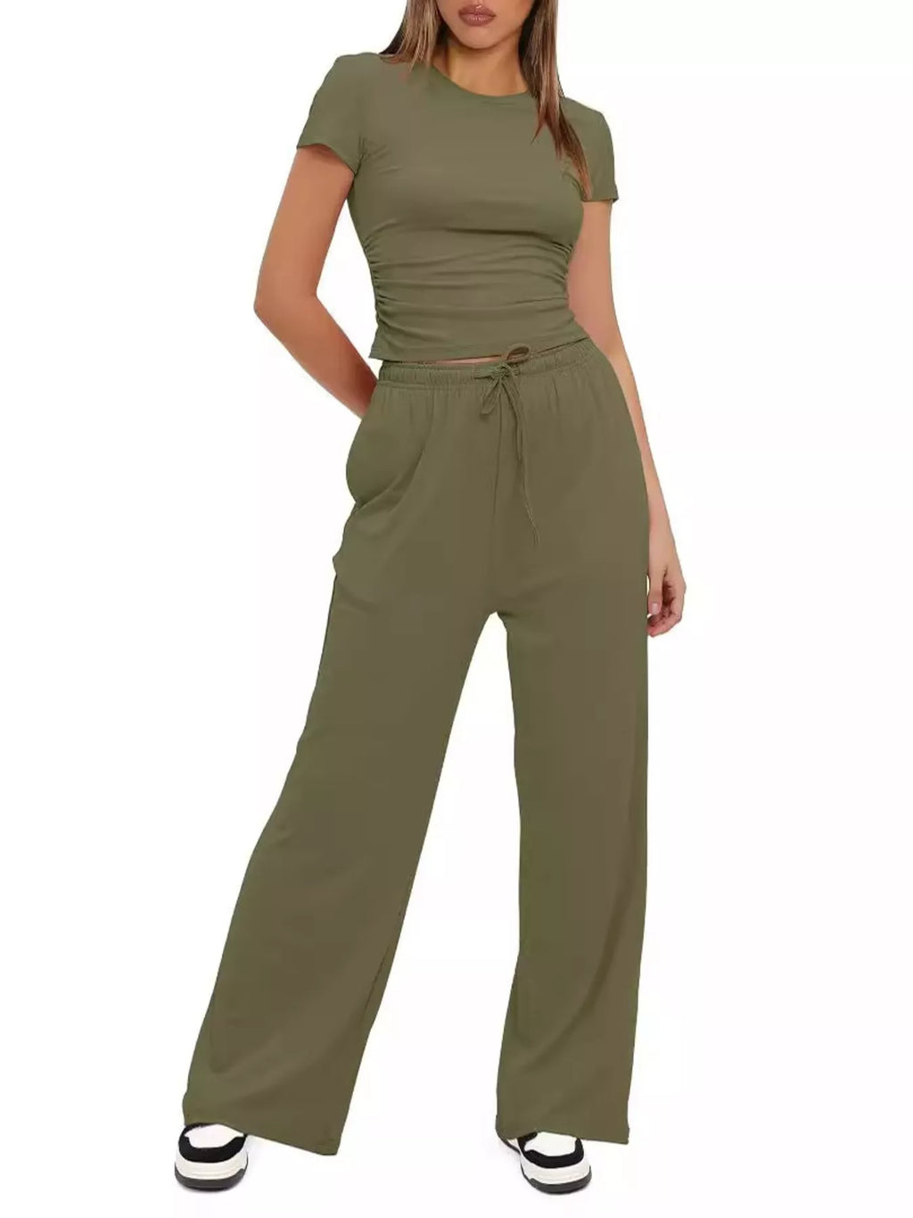 Short Sleeve Top and Drawstring Pants Set
