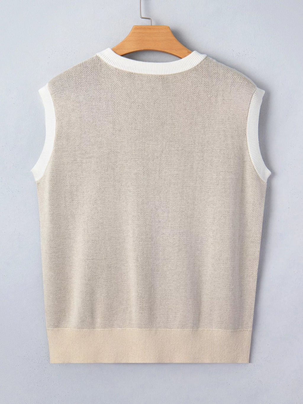 Horse Shoe Print Color Block Trim Round Neck Sleeveless Sweater