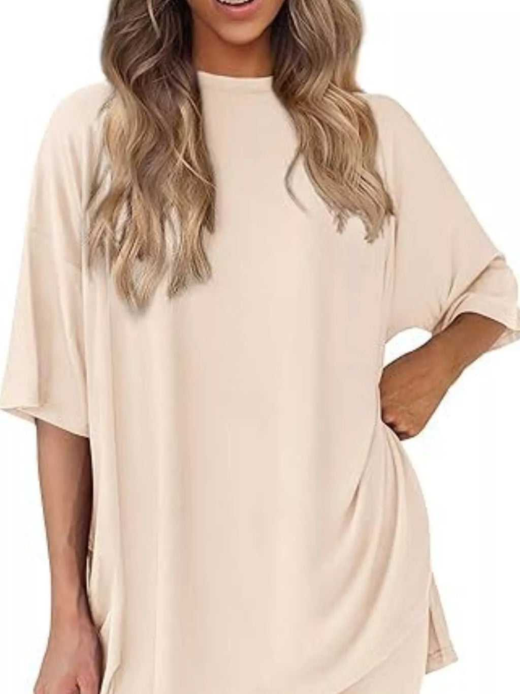 Full Size Relaxed Fit Round Neck Top and Shorts Two-Piece Set Plus Size