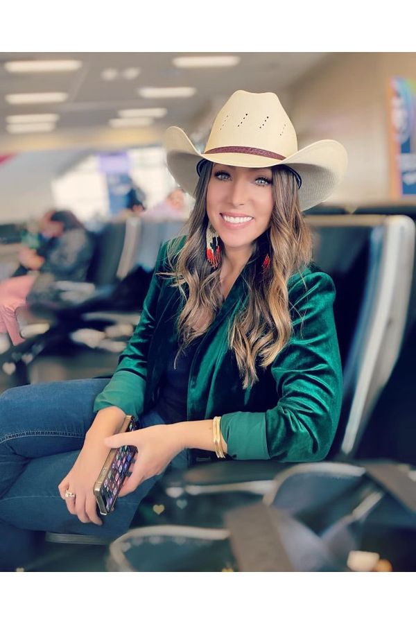 Pretty Little Patriot Hunter Green Velvet Blazer — Green detail