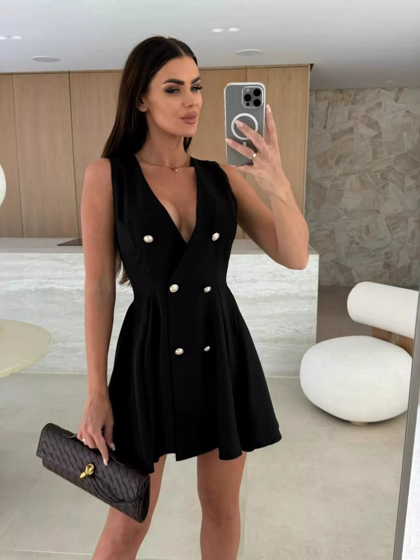 Double-Breasted V-Neck Mini Dress