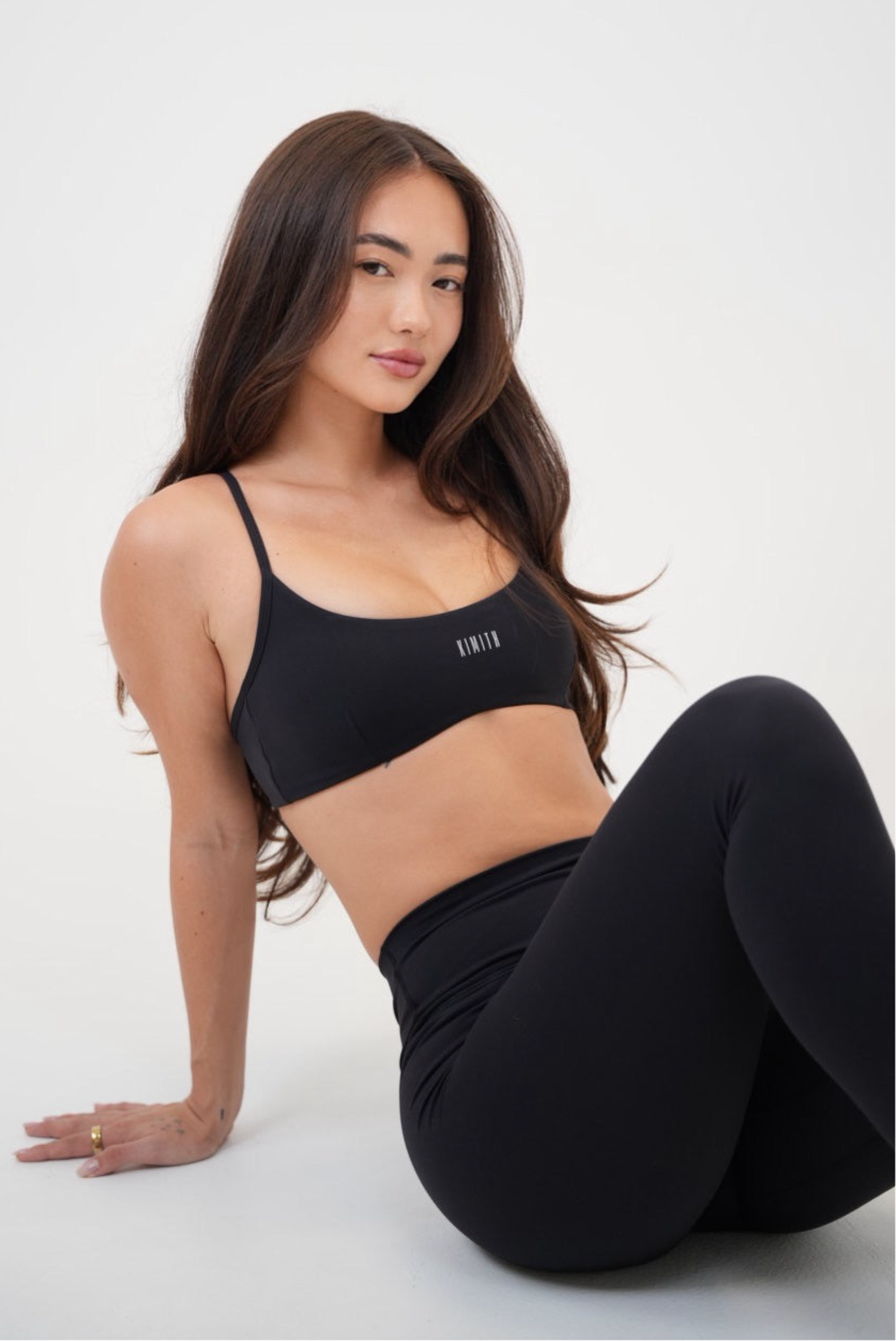 KIMITH BRAND My Time Is Divine Black Cross-Back Butter Soft Bra — detail close-up