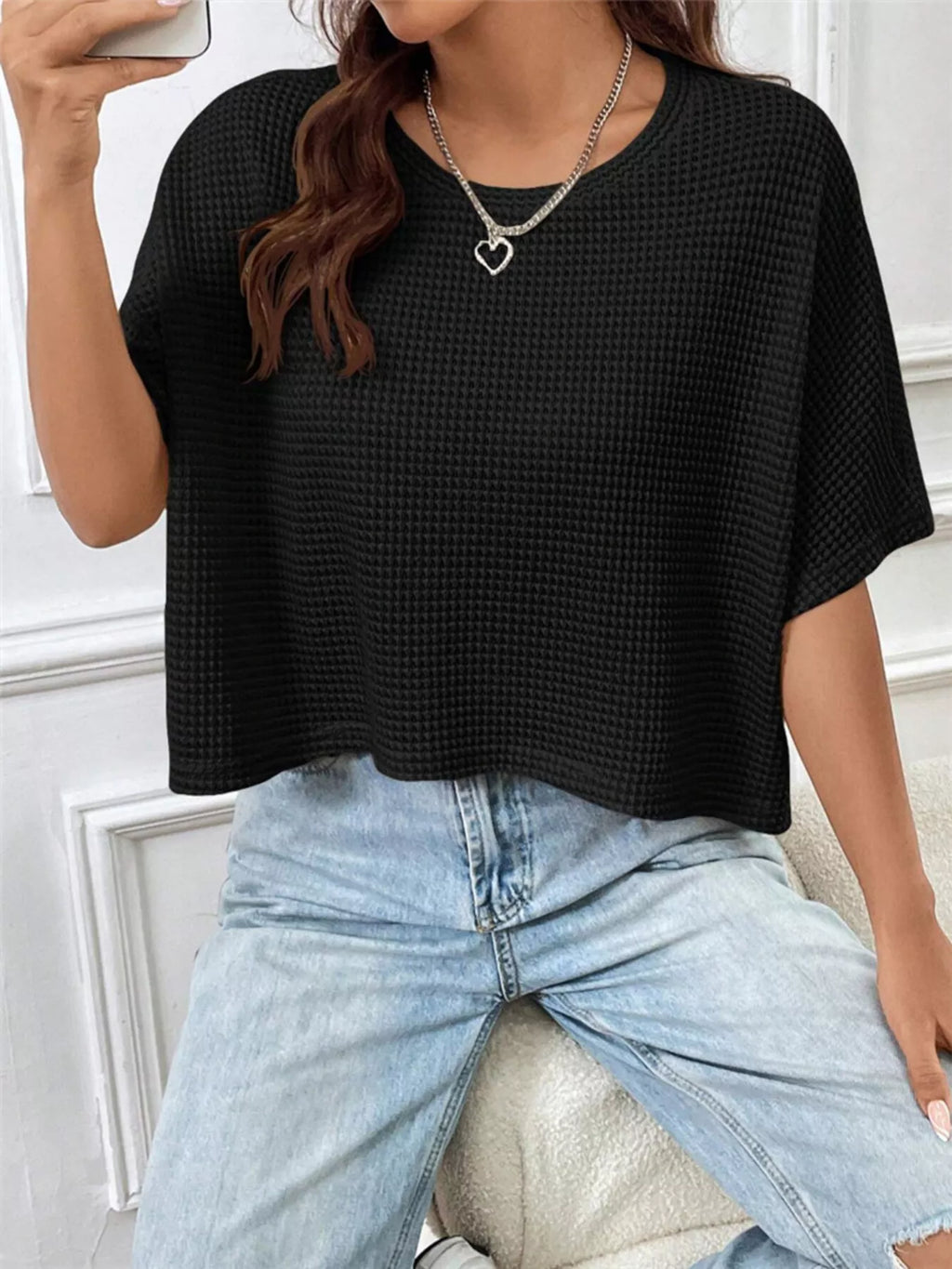 Waffle Knit Cropped T-Shirt