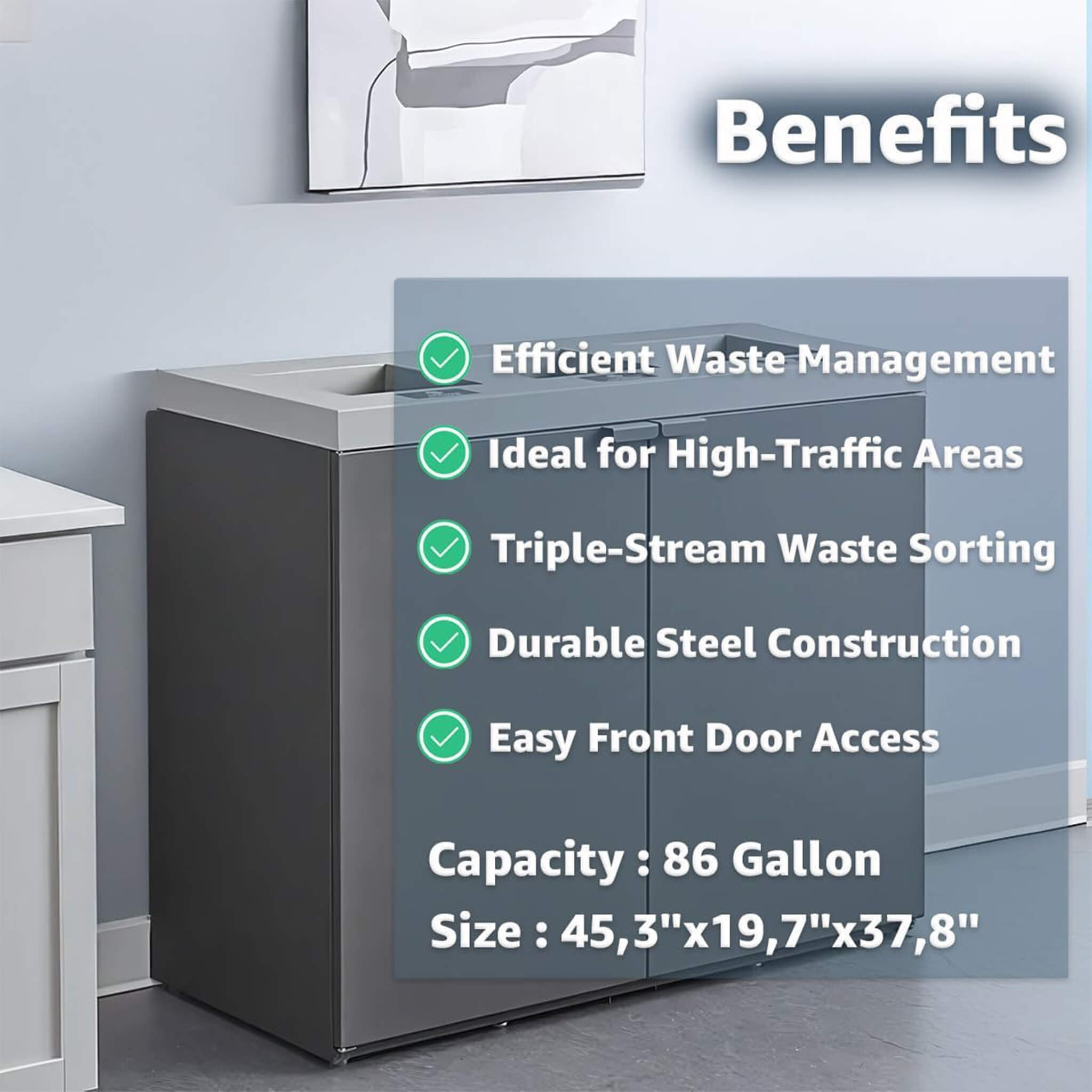 86-Gallon Heavy-Duty Commercial Steel Three-Stream Trash Can Cabinet (SAK80591) – SAKSBY WHOLESALE, view 5
