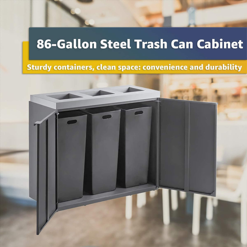 86-Gallon Heavy-Duty Commercial Steel Three-Stream Trash Can Cabinet (SAK80591) – SAKSBY WHOLESALE, view 4