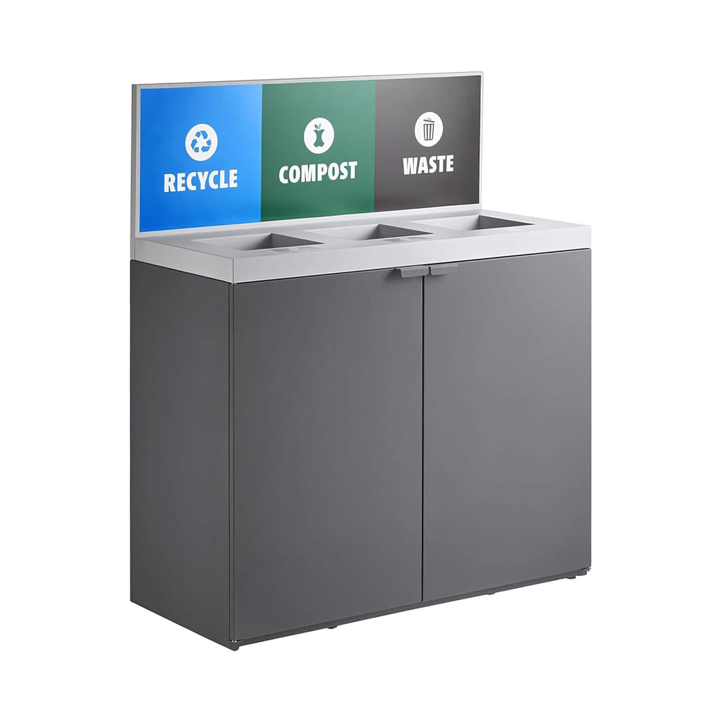 86-Gallon Heavy-Duty Commercial Steel Three-Stream Trash Can Cabinet With Panel (SAK96241) – SAKSBY WHOLESALE