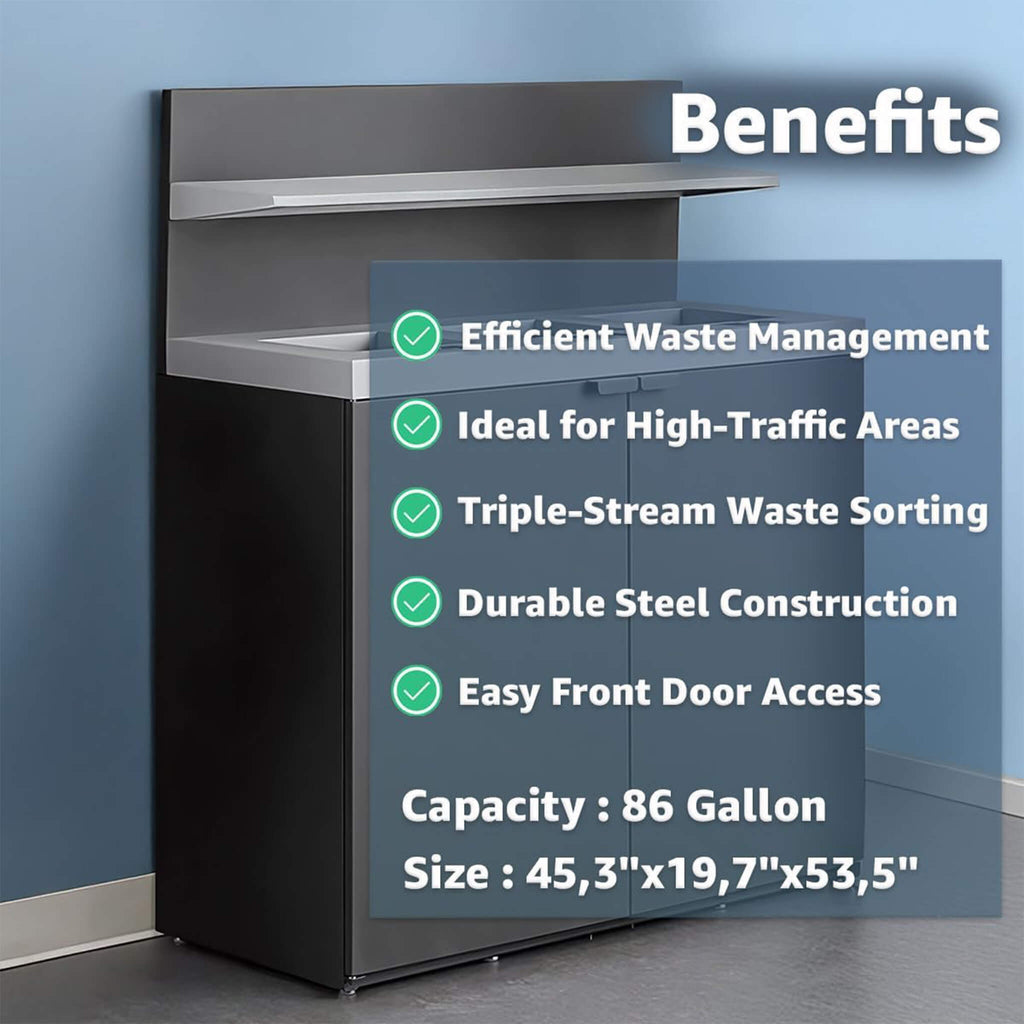 86-Gallon Heavy-Duty Commercial Steel Three-Stream Trash Can Cabinet With Tray Holder (SAK31860) – SAKSBY WHOLESALE, view 5