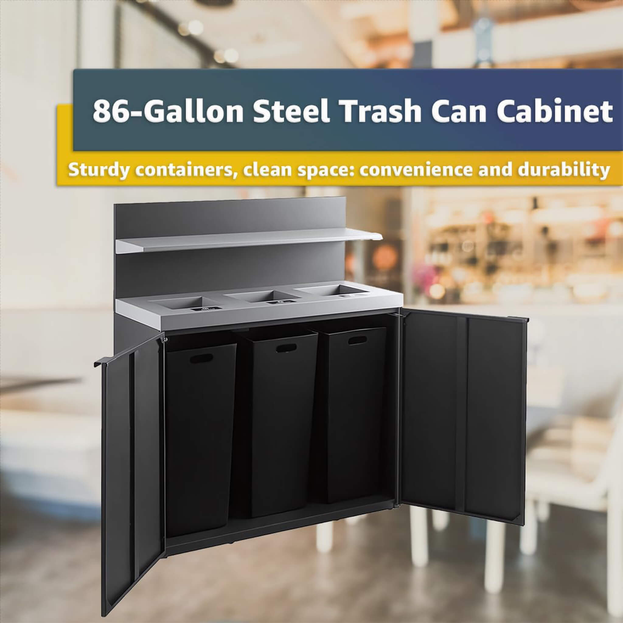 86-Gallon Heavy-Duty Commercial Steel Three-Stream Trash Can Cabinet With Tray Holder (SAK31860) – SAKSBY WHOLESALE, view 4