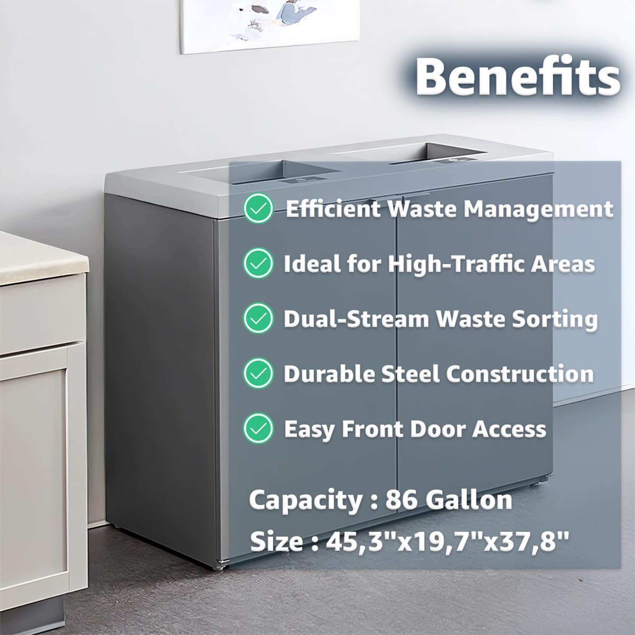 86-Gallon Heavy-Duty Commercial Steel Two-Stream Trash Can Cabinet (SAK74623) – SAKSBY WHOLESALE, view 5