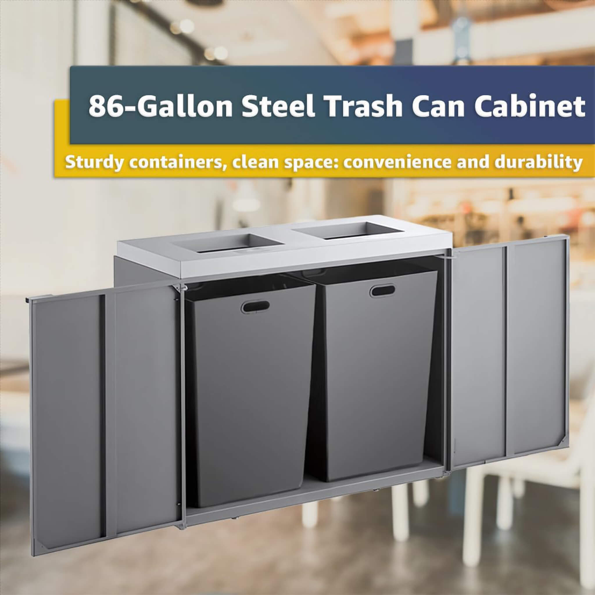 86-Gallon Heavy-Duty Commercial Steel Two-Stream Trash Can Cabinet (SAK74623) – SAKSBY WHOLESALE, view 3