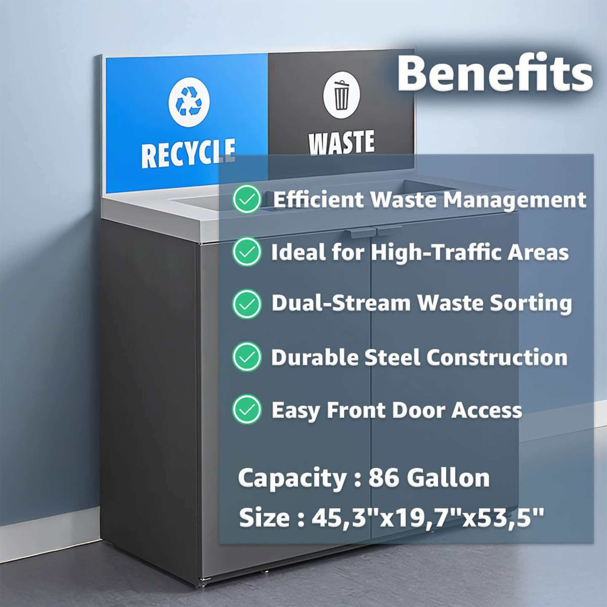 86-Gallon Heavy-Duty Commercial Steel Two-Stream Trash Can Cabinet With Panel (SAK73108) – SAKSBY WHOLESALE, view 5