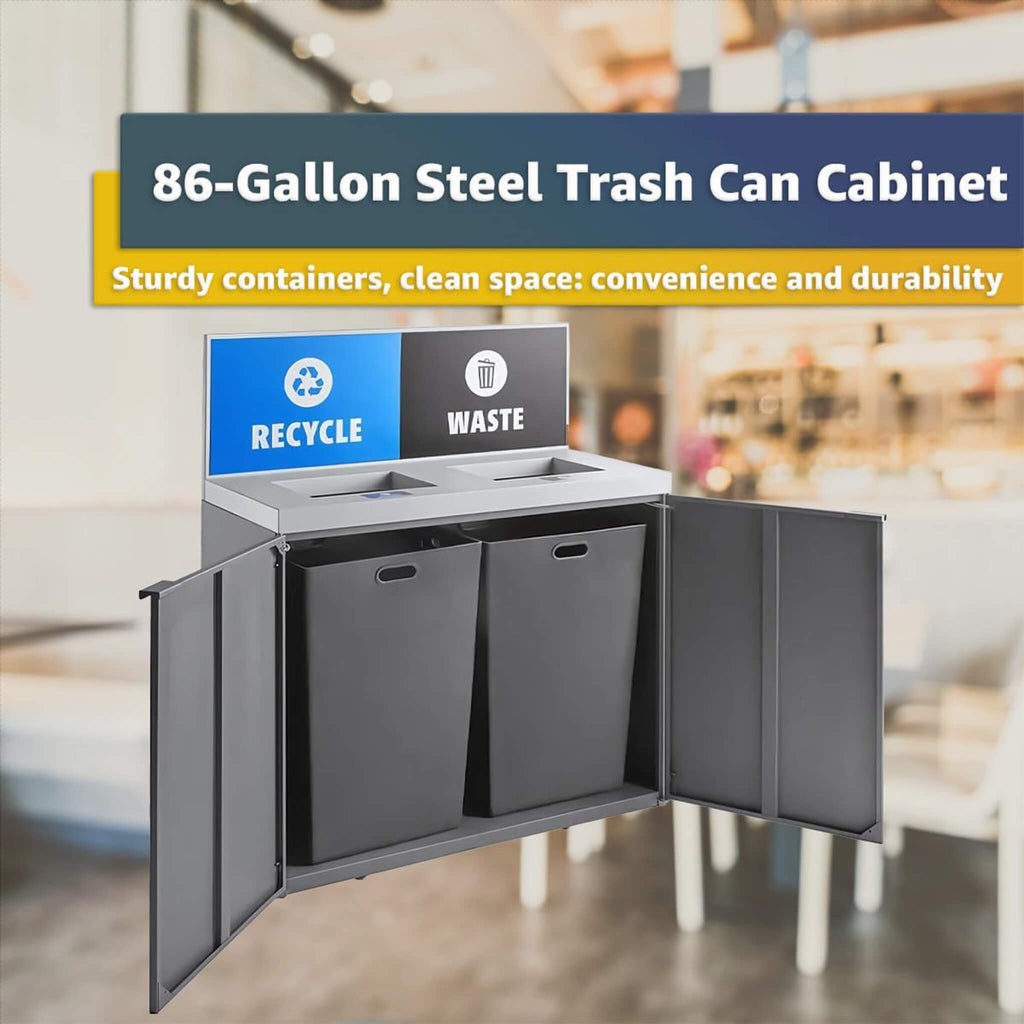 86-Gallon Heavy-Duty Commercial Steel Two-Stream Trash Can Cabinet With Panel (SAK73108) – SAKSBY WHOLESALE, view 4