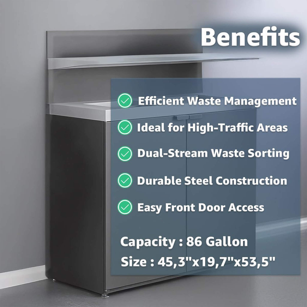 86-Gallon Heavy-Duty Commercial Steel Two-Stream Trash Can Cabinet With Tray Holder (SAK45079) – SAKSBY WHOLESALE, view 5