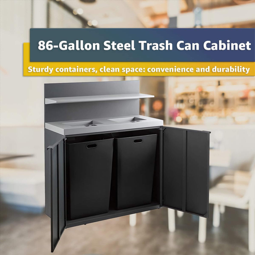 86-Gallon Heavy-Duty Commercial Steel Two-Stream Trash Can Cabinet With Tray Holder (SAK45079) – SAKSBY WHOLESALE, view 4