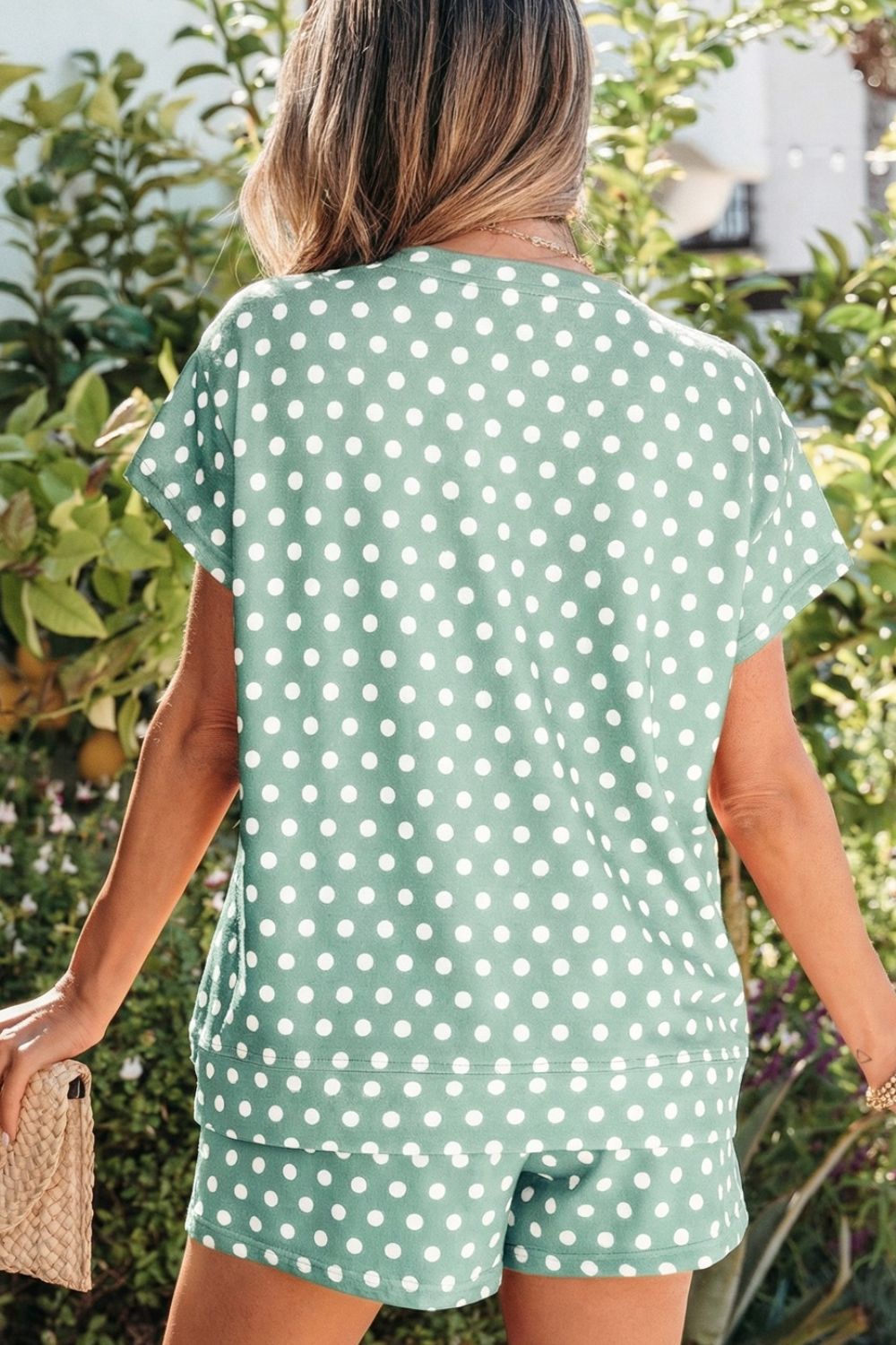Polka Dot Print Tee and Shorts Set