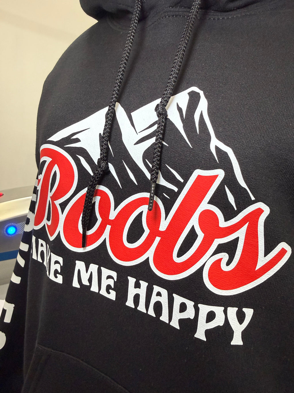 Luckless Outfitters Make Me Happy Hoodie — detail close-up