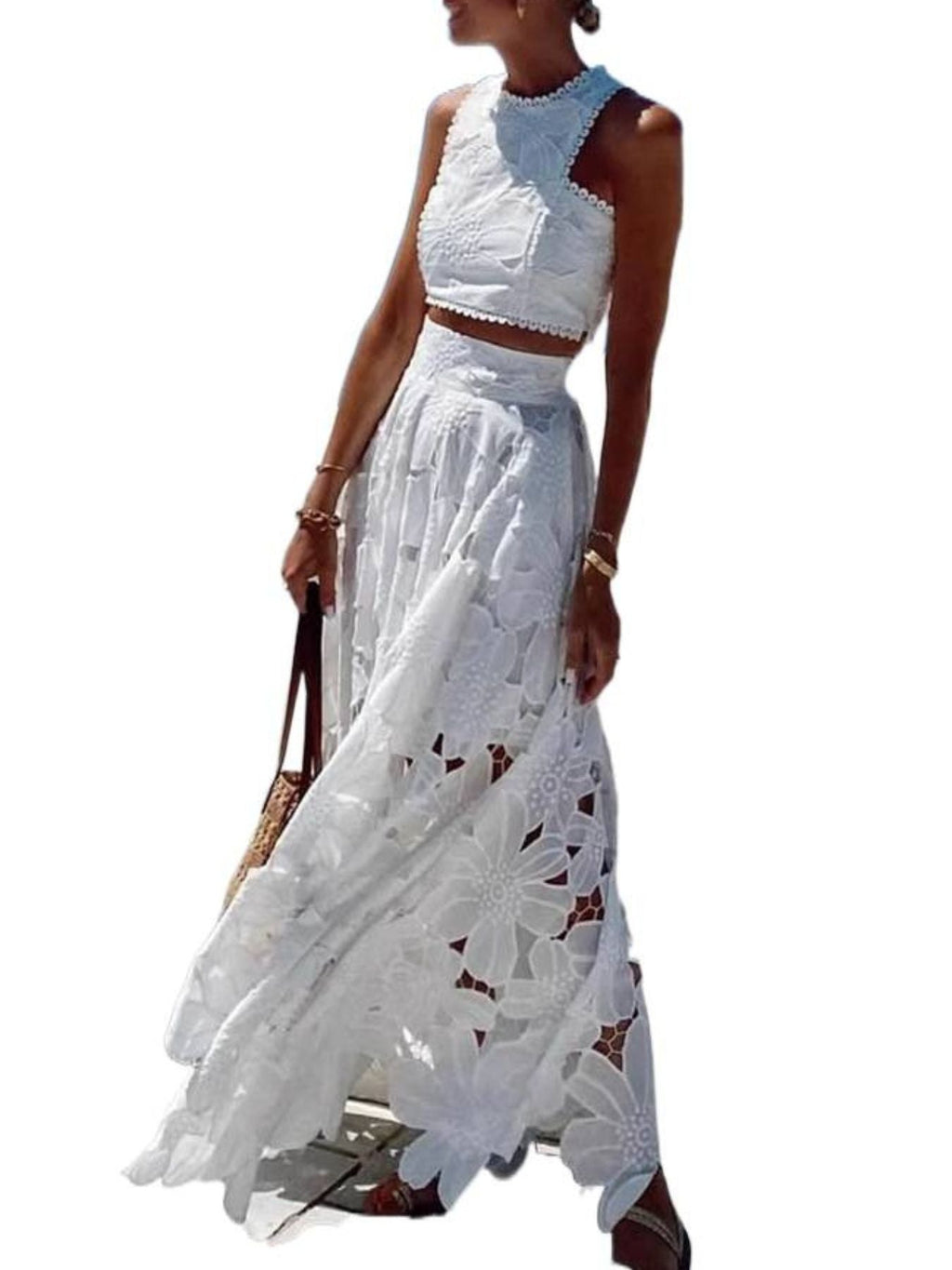 Floral Lace Tank and Skirt Set