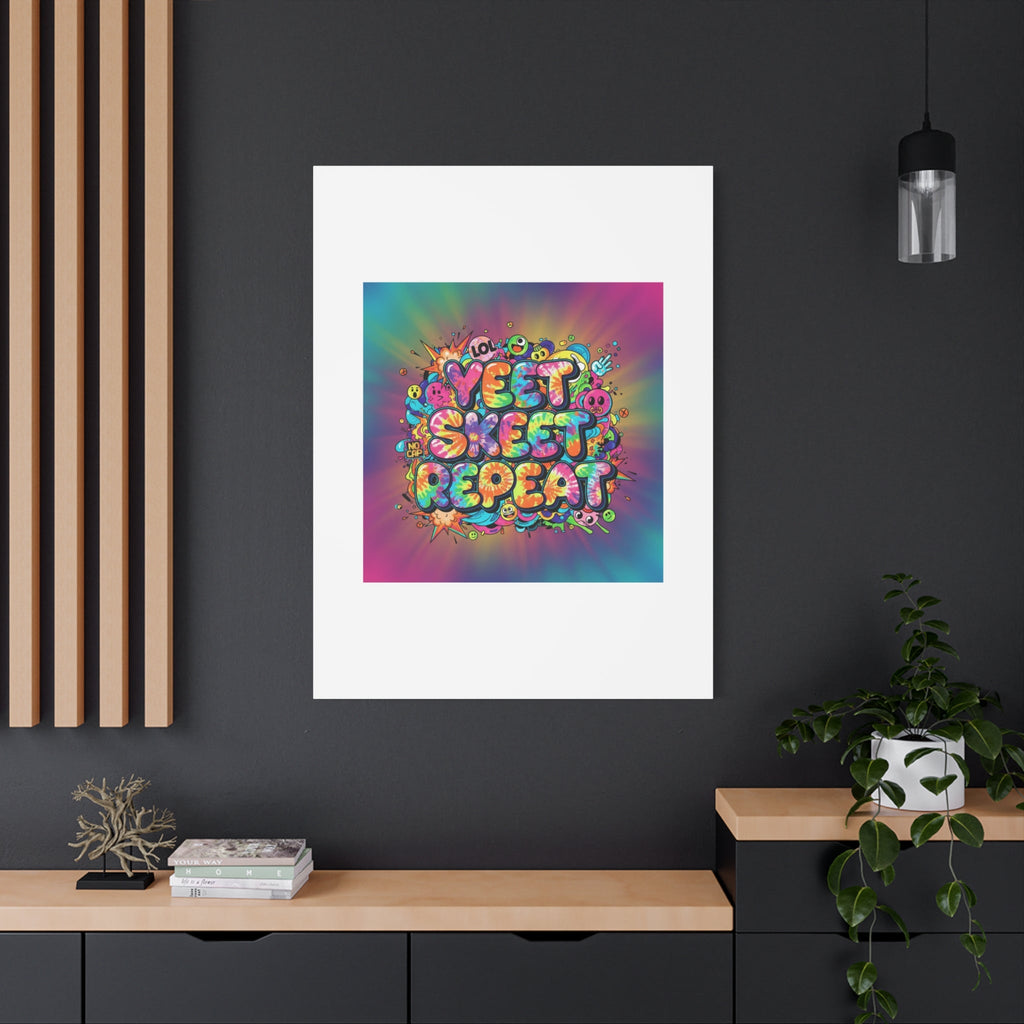 Yeet Skeet Repeat Canvas | Slogan & Glitch Graphic, Meme Phrase Wall Art