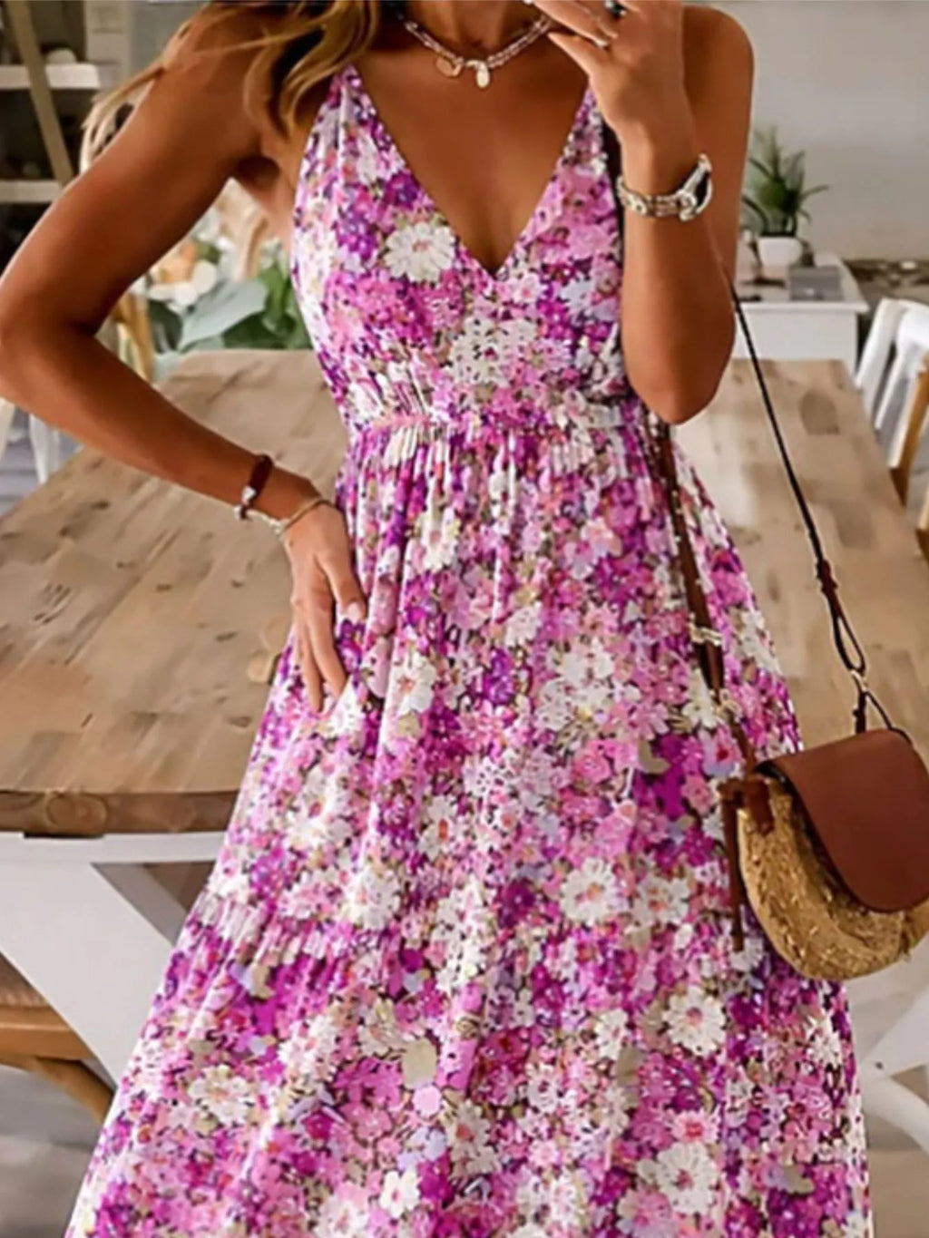 Floral Print Maxi Dress with Spaghetti Straps