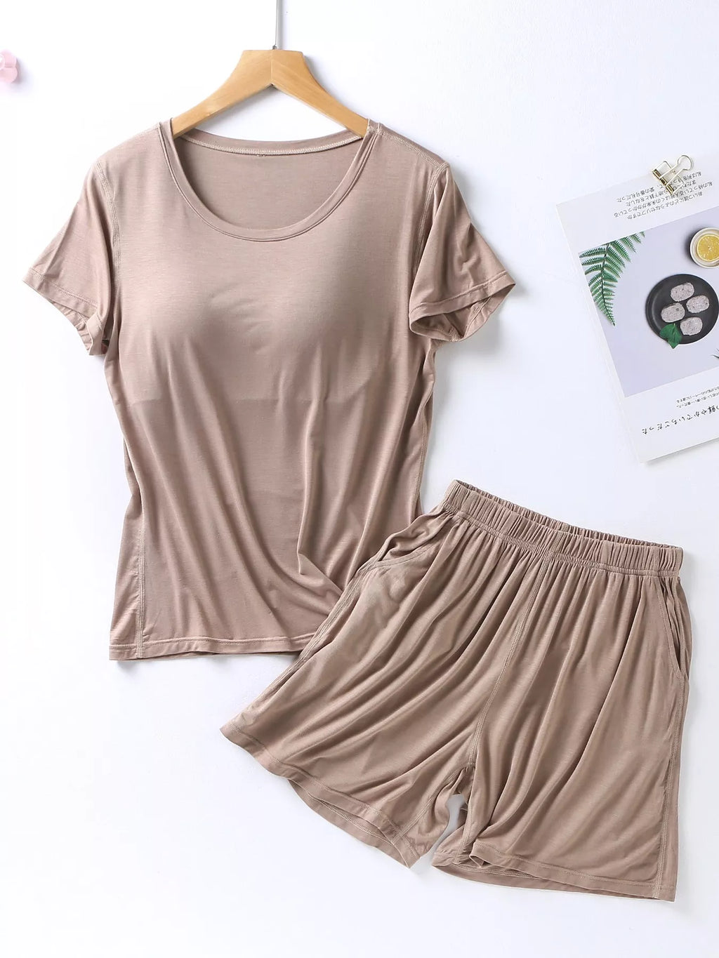 Plus Size Padded Round Neck Modal T-Shirt and Shorts Set