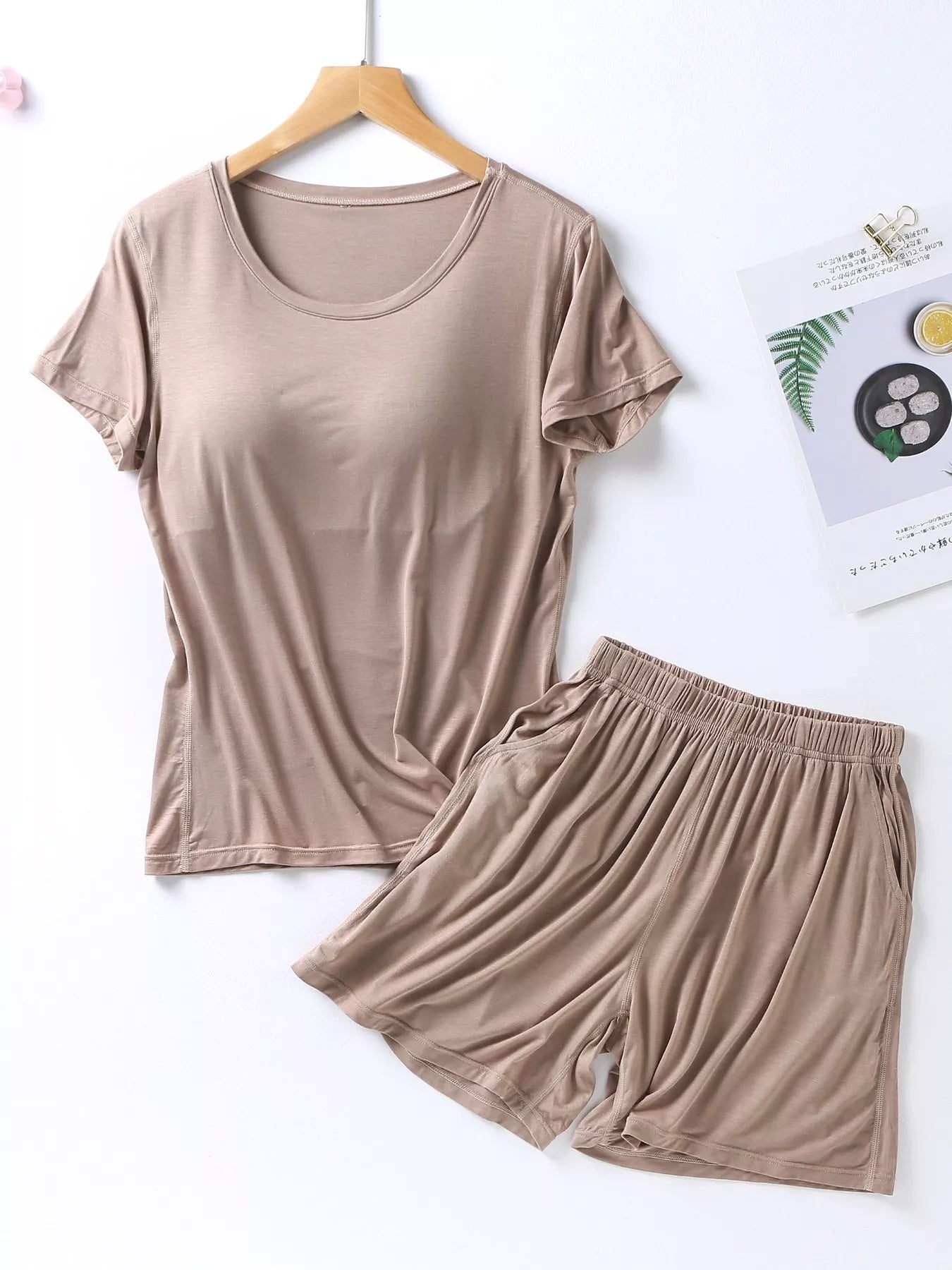 Plus Size Padded Round Neck Modal T-Shirt and Shorts Set