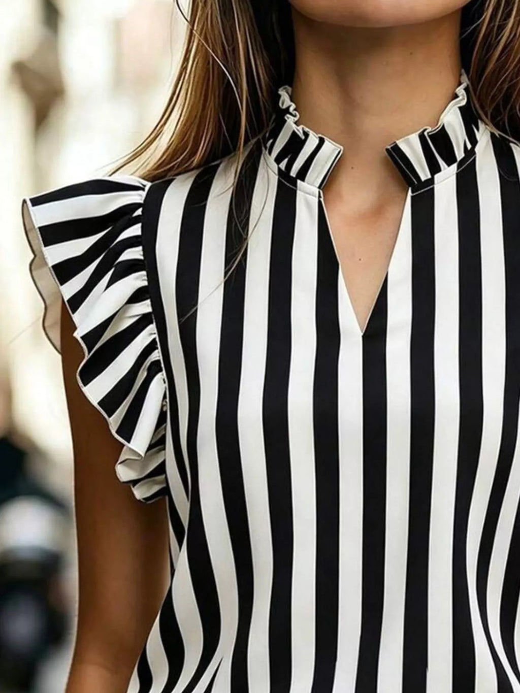 Printed Ruffle Sleeve Blouse