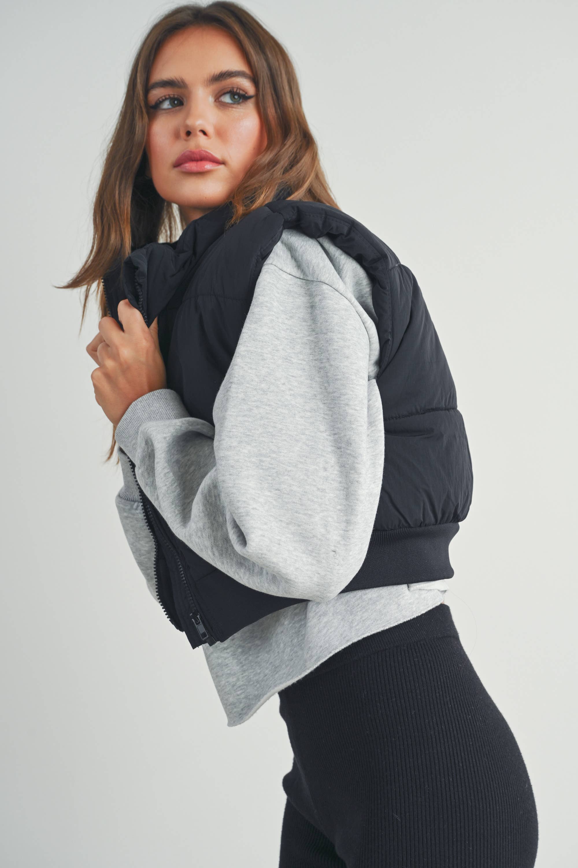 Black Crop Puffer Vest